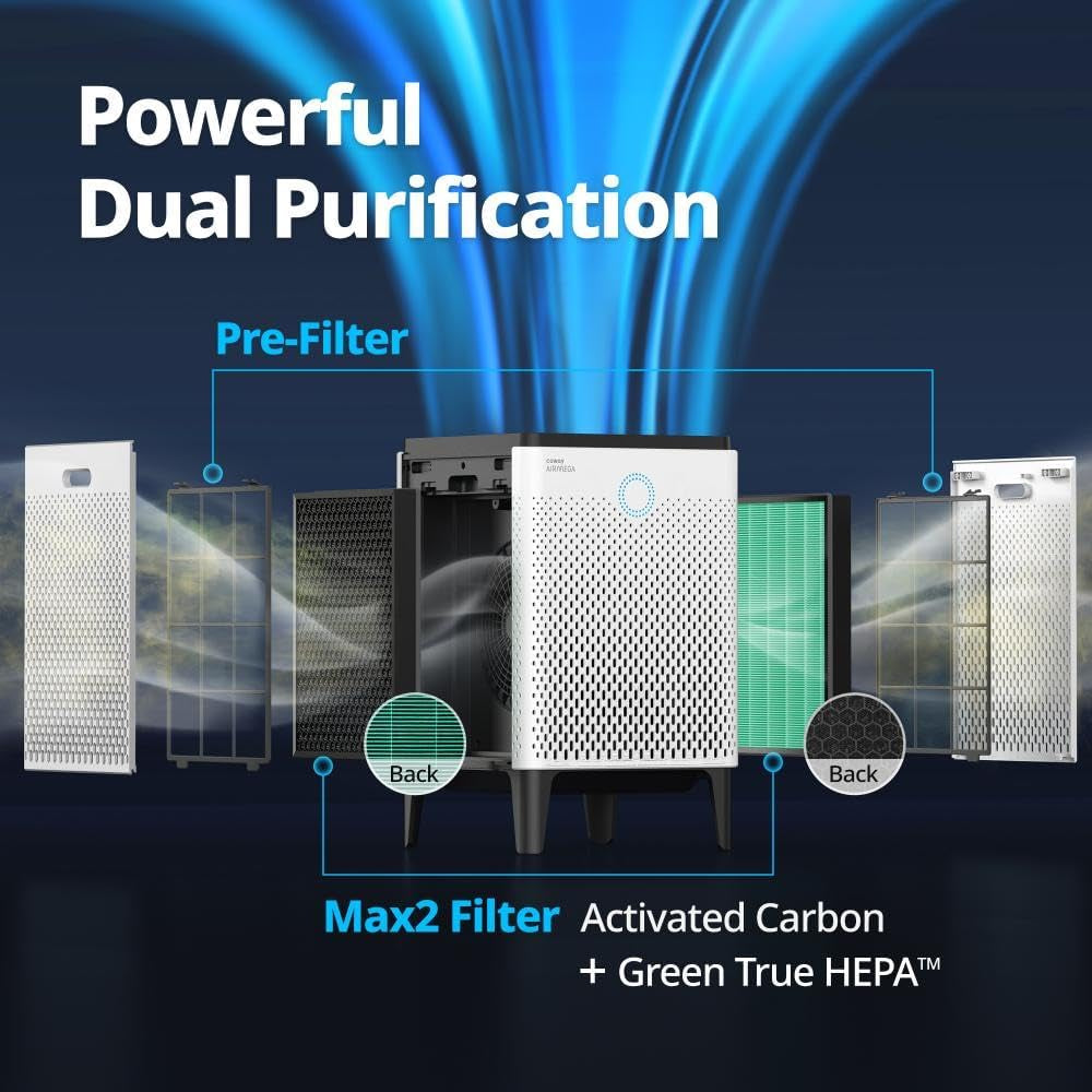 Coway AP-2015F Airmega 400 Smart Air Purifier - Powerful HEPA Filtration for Large Spaces (1,560 Sq. Ft.) - Advanced Smart Technology - Sleek White Design