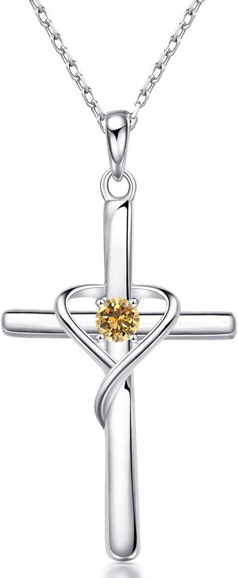 Amoraime 925 Sterling Silver Cross Necklace - 14K Gold Plated Birthstone & 5A CZ Rose Gold Jewelry for Easter & Christmas Gifts for Him & Her