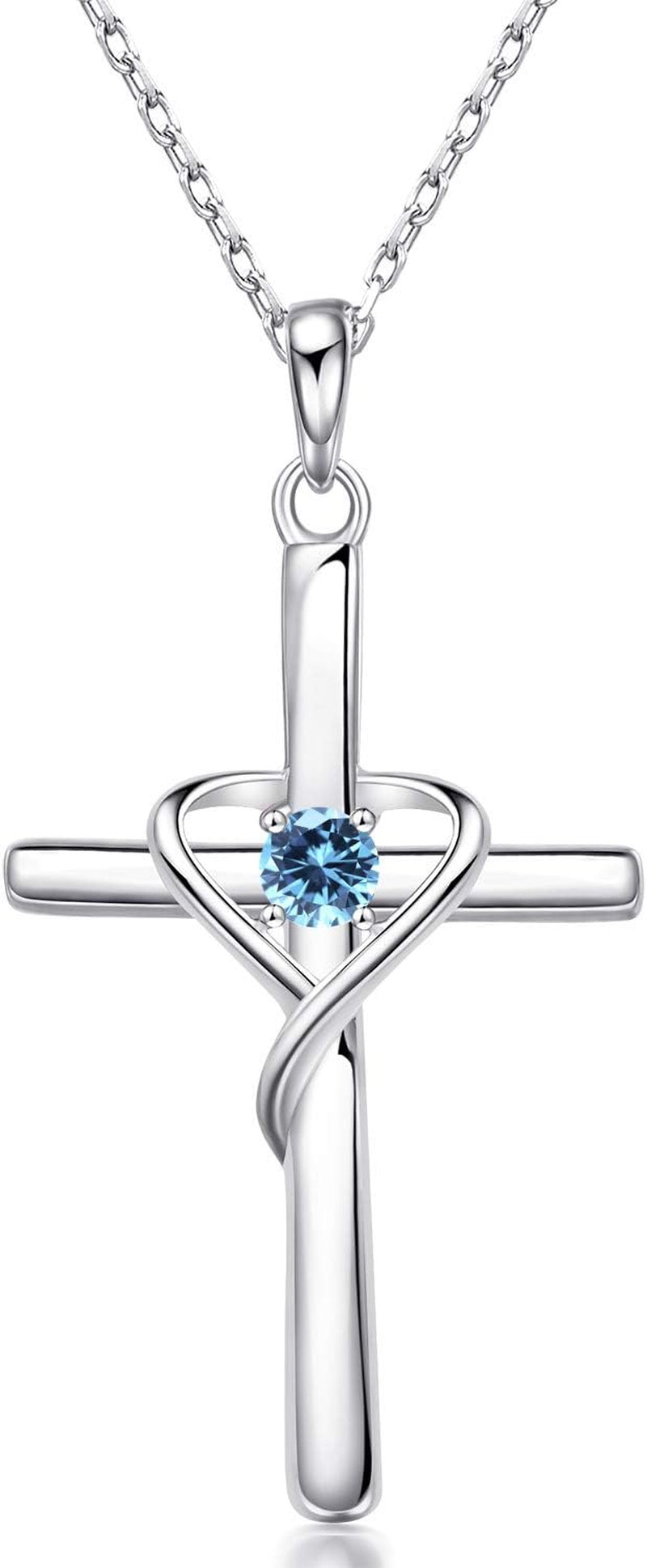Amoraime 925 Sterling Silver Cross Necklace - 14K Gold Plated Birthstone & 5A CZ Rose Gold Jewelry for Easter & Christmas Gifts for Him & Her