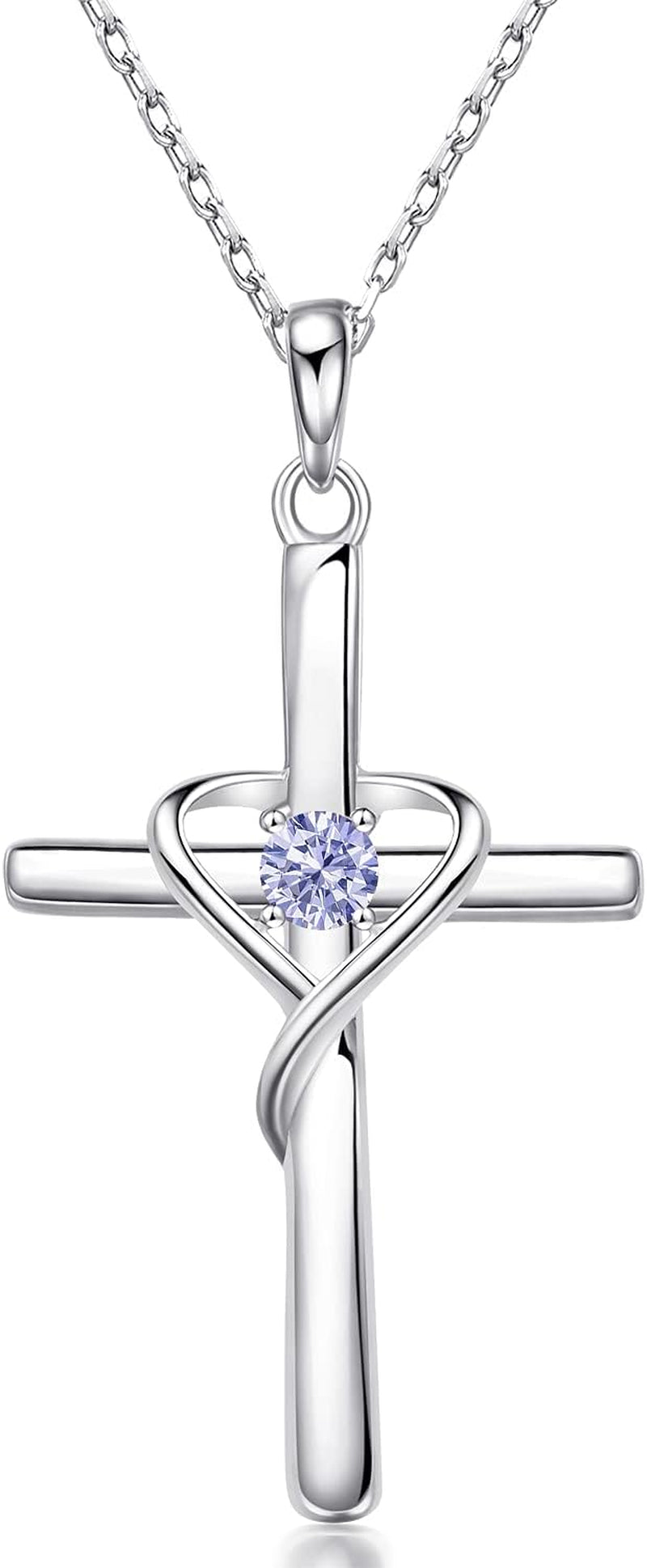 Amoraime 925 Sterling Silver Cross Necklace - 14K Gold Plated Birthstone & 5A CZ Rose Gold Jewelry for Easter & Christmas Gifts for Him & Her