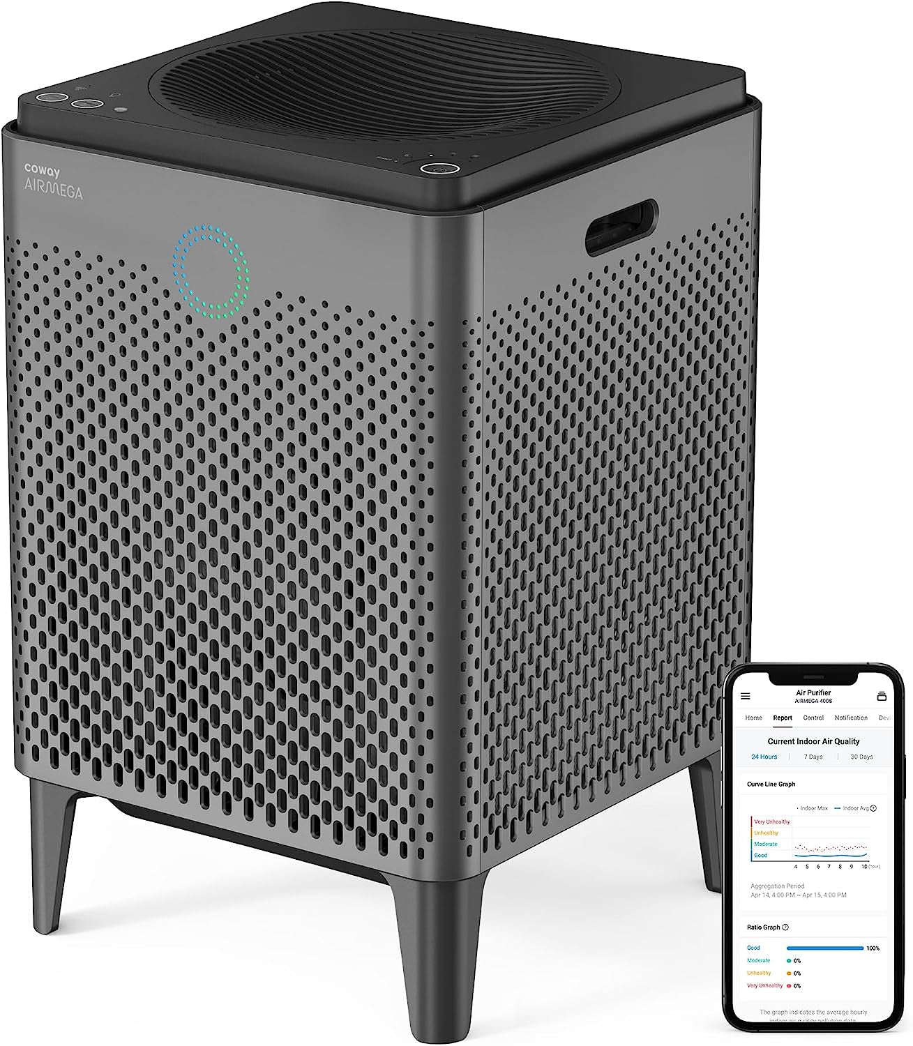 Coway AP-2015F Airmega 400 Smart Air Purifier - Powerful HEPA Filtration for Large Spaces (1,560 Sq. Ft.) - Advanced Smart Technology - Sleek White Design