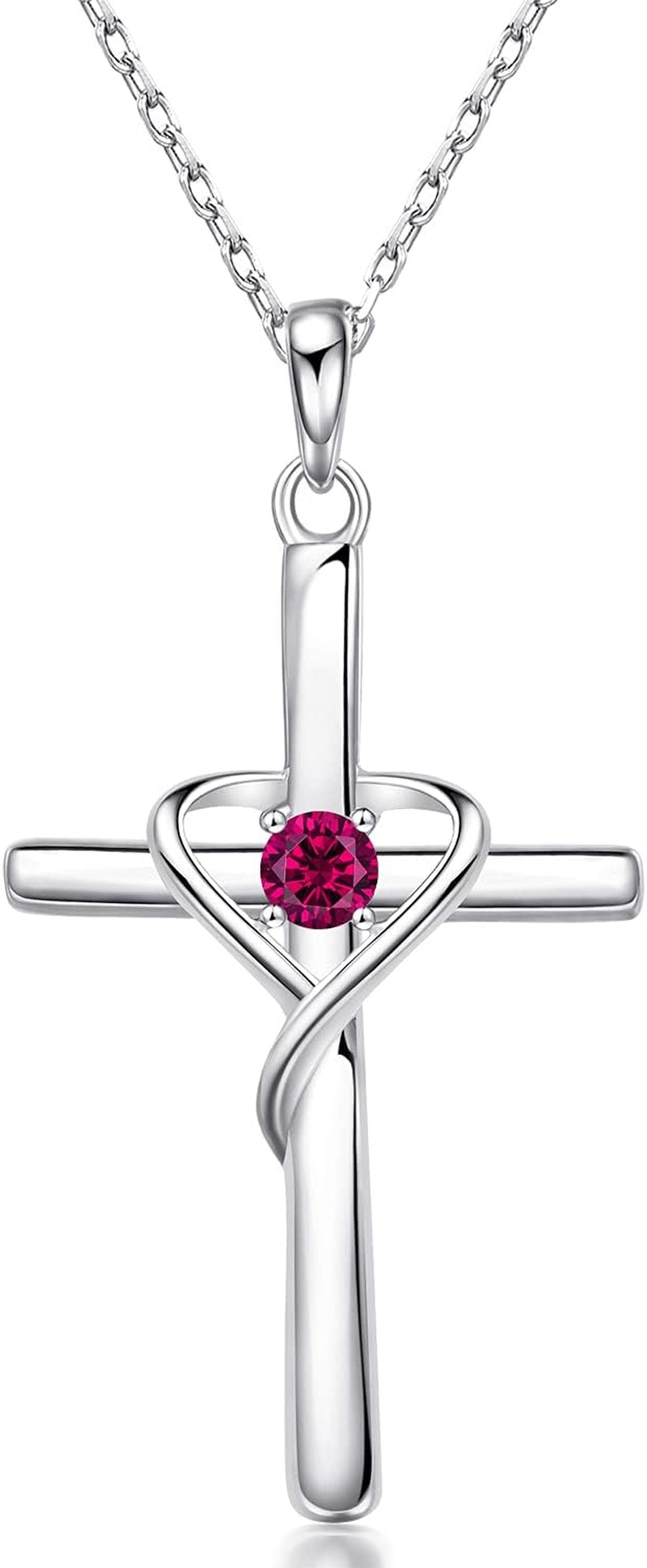 Amoraime 925 Sterling Silver Cross Necklace - 14K Gold Plated Birthstone & 5A CZ Rose Gold Jewelry for Easter & Christmas Gifts for Him & Her