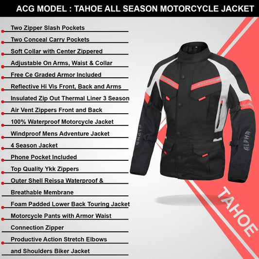 ACG Tahoe J106 Adventure Motorcycle Jacket - Stylish Black/Red, Size Medium
