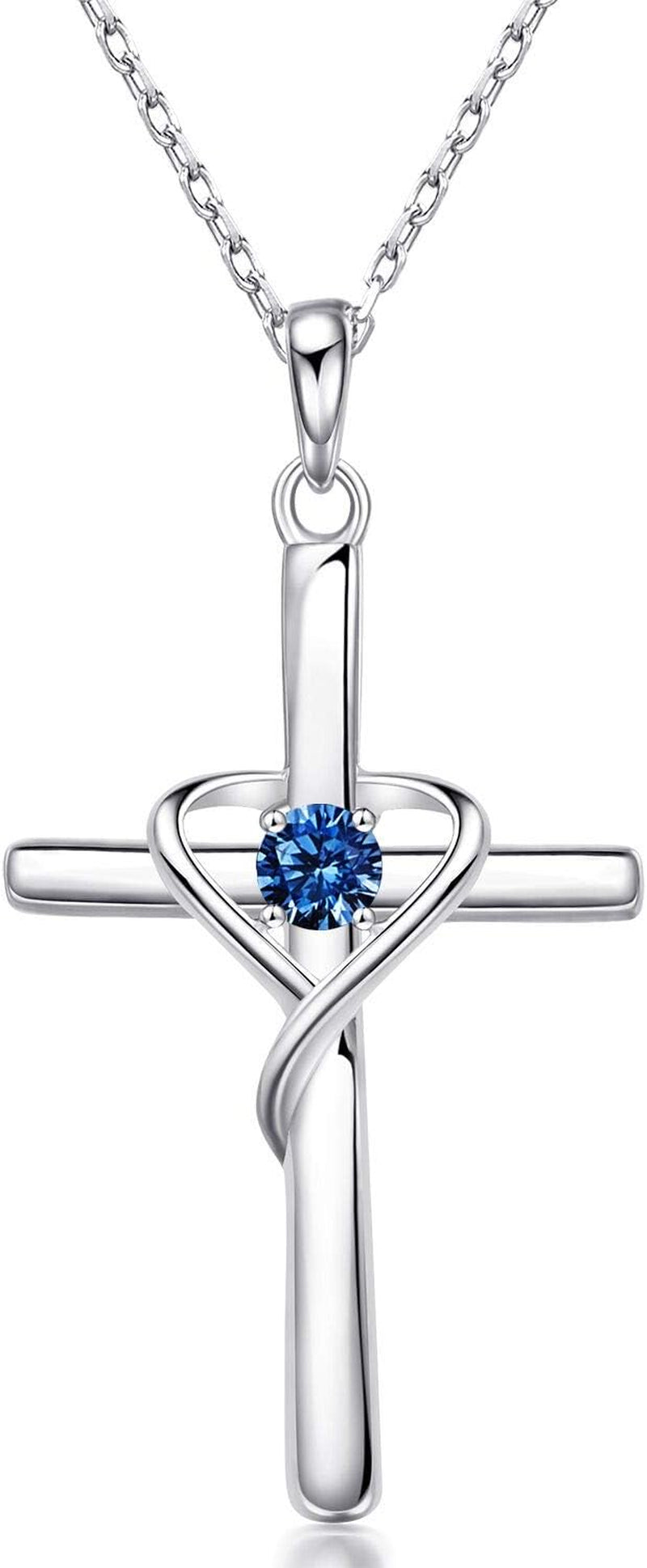 Amoraime 925 Sterling Silver Cross Necklace - 14K Gold Plated Birthstone & 5A CZ Rose Gold Jewelry for Easter & Christmas Gifts for Him & Her
