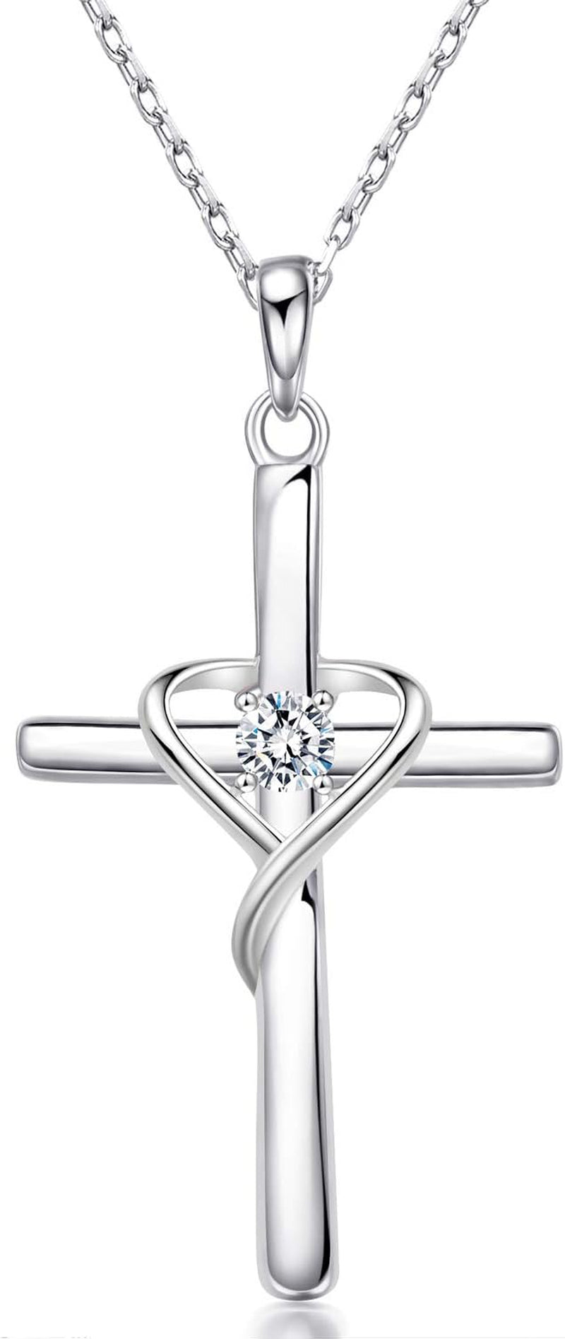 Amoraime 925 Sterling Silver Cross Necklace - 14K Gold Plated Birthstone & 5A CZ Rose Gold Jewelry for Easter & Christmas Gifts for Him & Her