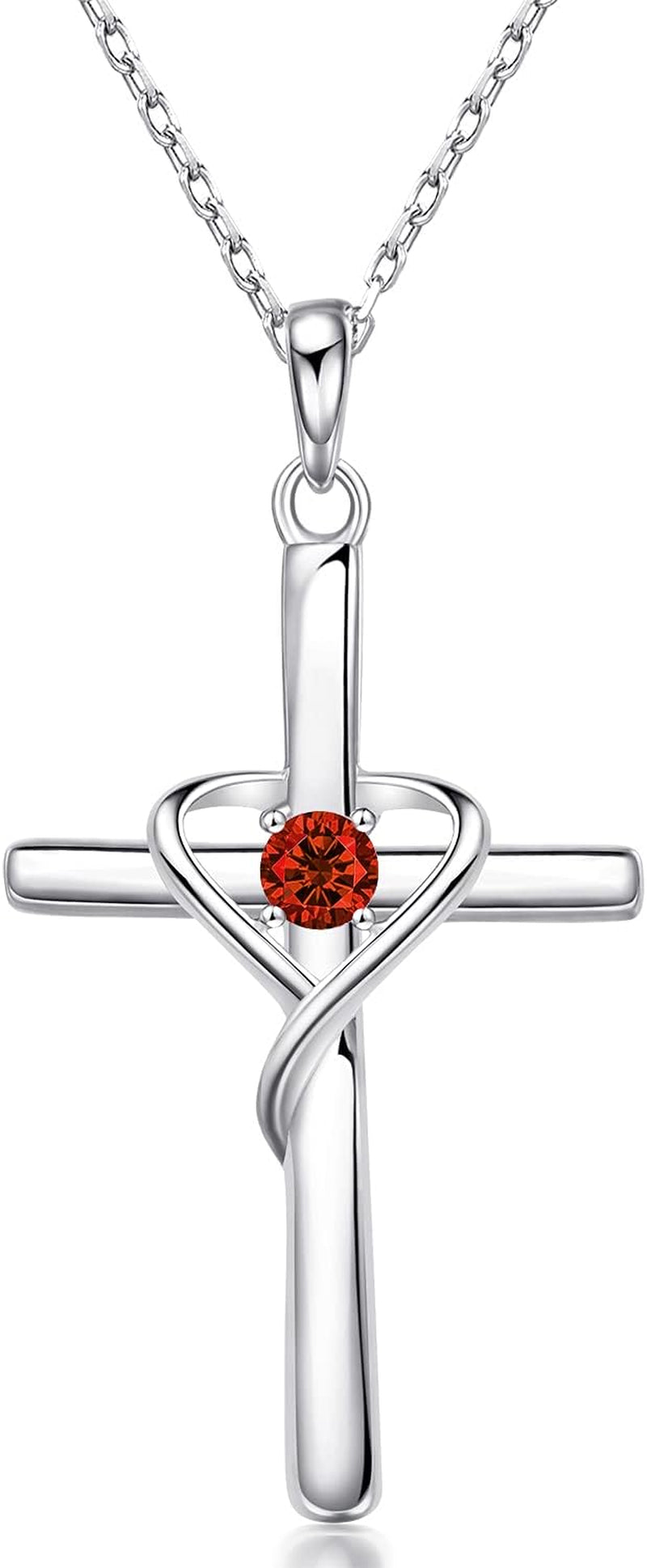 Amoraime 925 Sterling Silver Cross Necklace - 14K Gold Plated Birthstone & 5A CZ Rose Gold Jewelry for Easter & Christmas Gifts for Him & Her