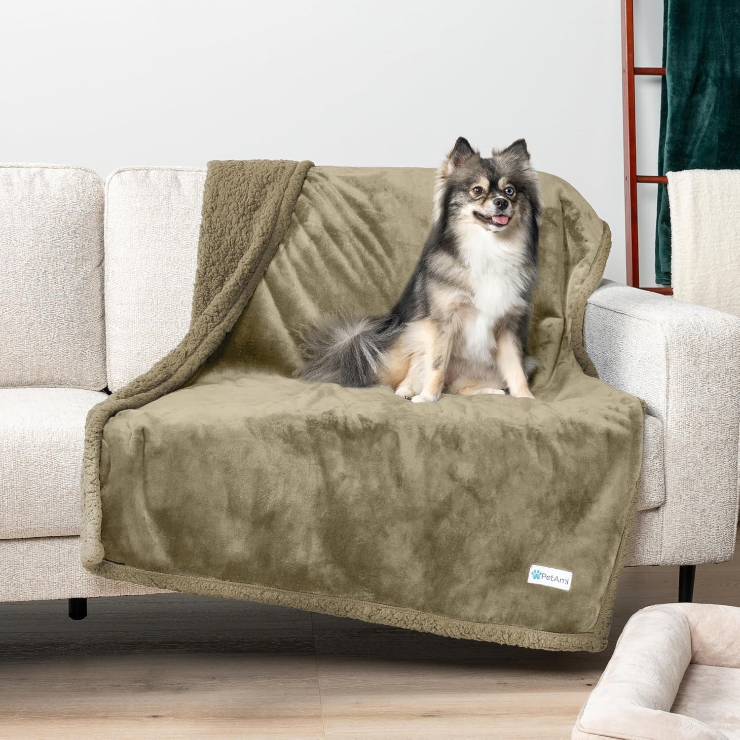 Petami Waterproof Dog Blanket - Reversible Sherpa Fleece Throw for Medium to Large Dogs & Cats - Leakproof Couch Cover, Soft & Washable 60x40 in Taupe