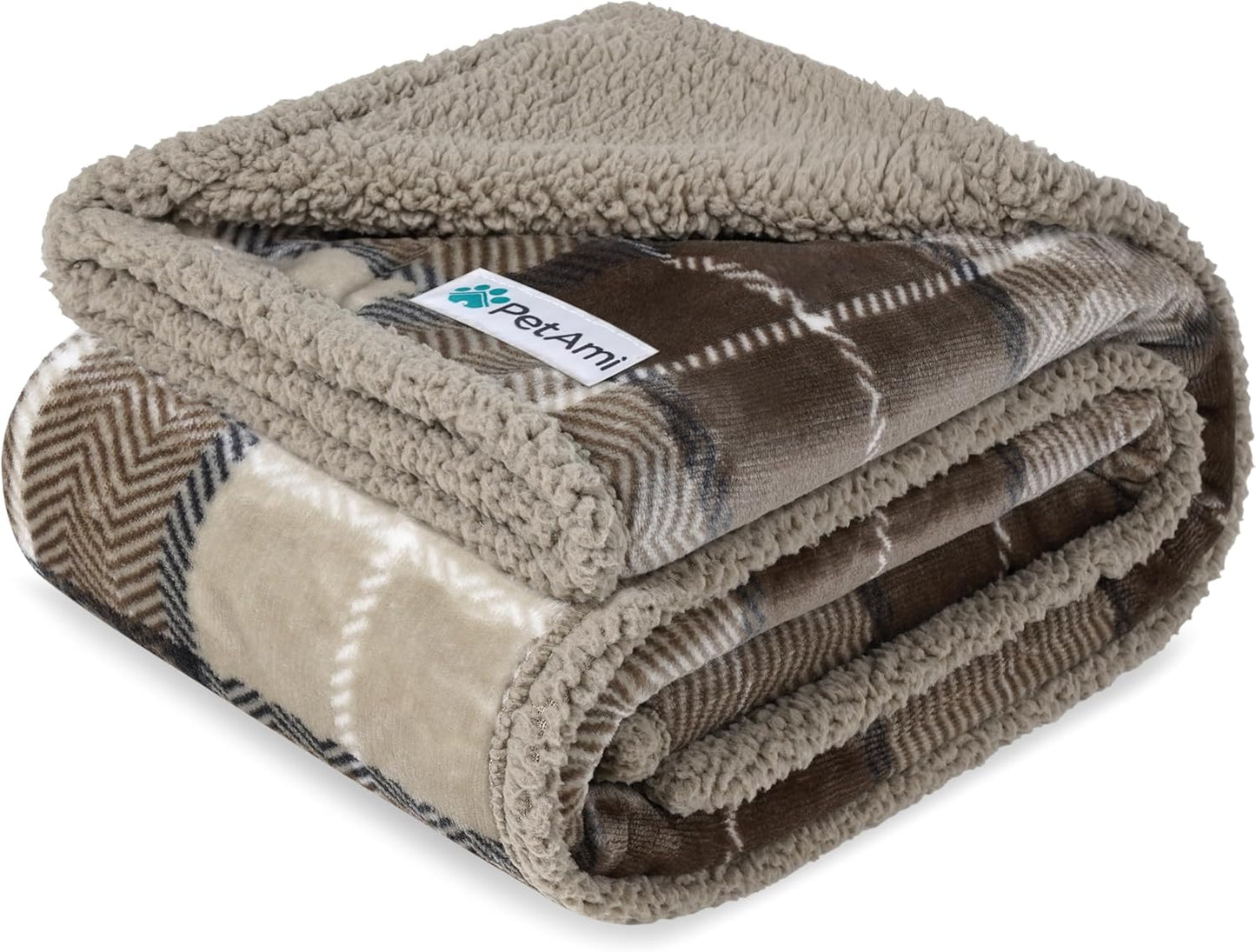 Petami Waterproof Dog Blanket - Reversible Sherpa Fleece Throw for Medium to Large Dogs & Cats - Leakproof Couch Cover, Soft & Washable 60x40 in Taupe