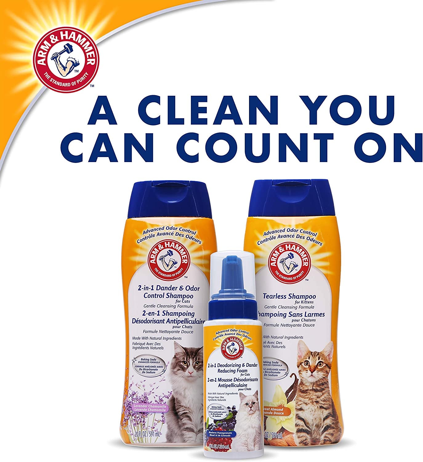 Arm & Hammer 2-in-1 Deodorizing Cat Shampoo with Dander Control - Lavender Chamomile Scent, 20 Fl Oz
