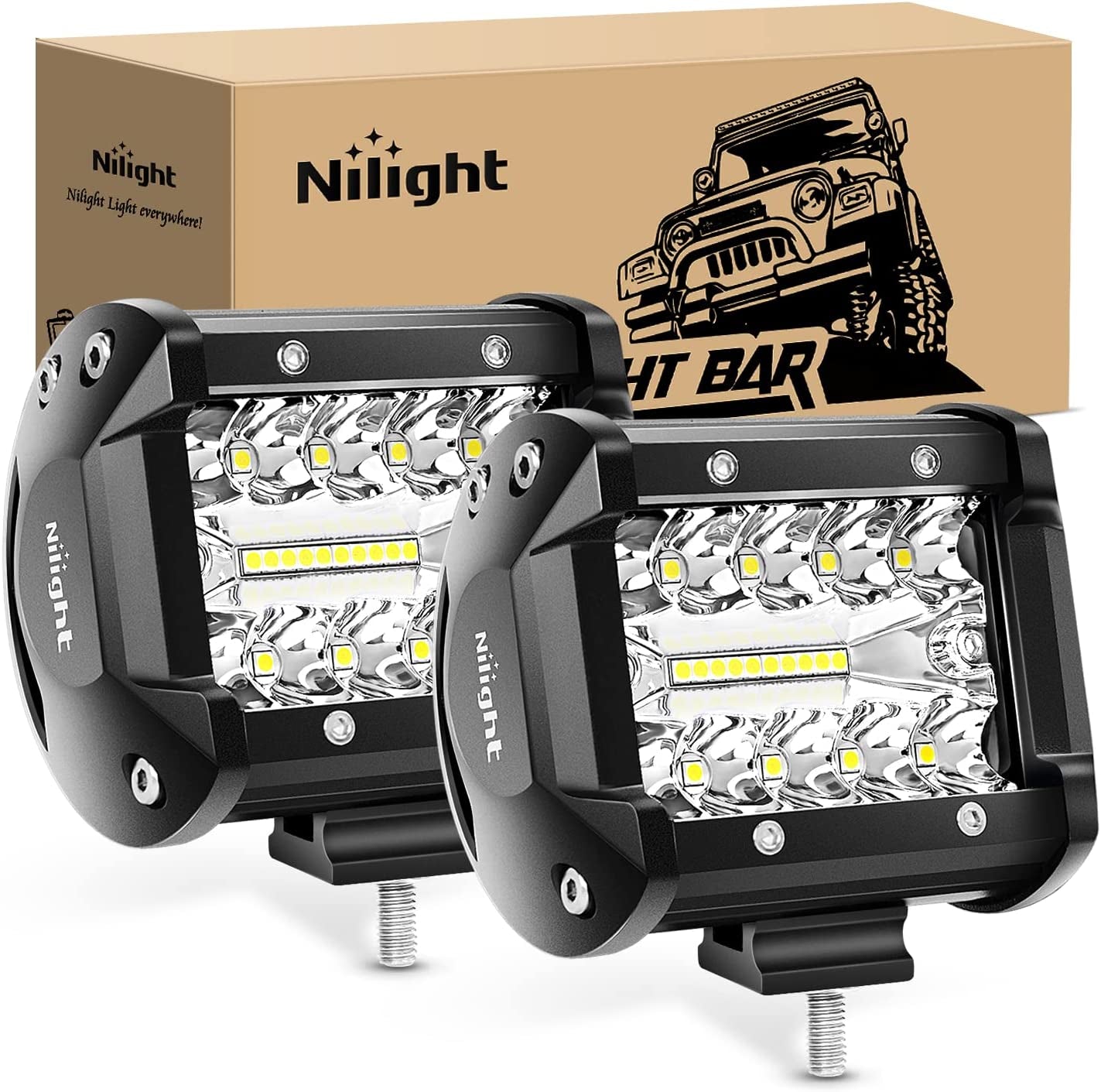 Nilight 4-Inch Marine LED Light Pods - 2PCS White Spot Flood Combo for Boats, Yachts, and Night Fishing