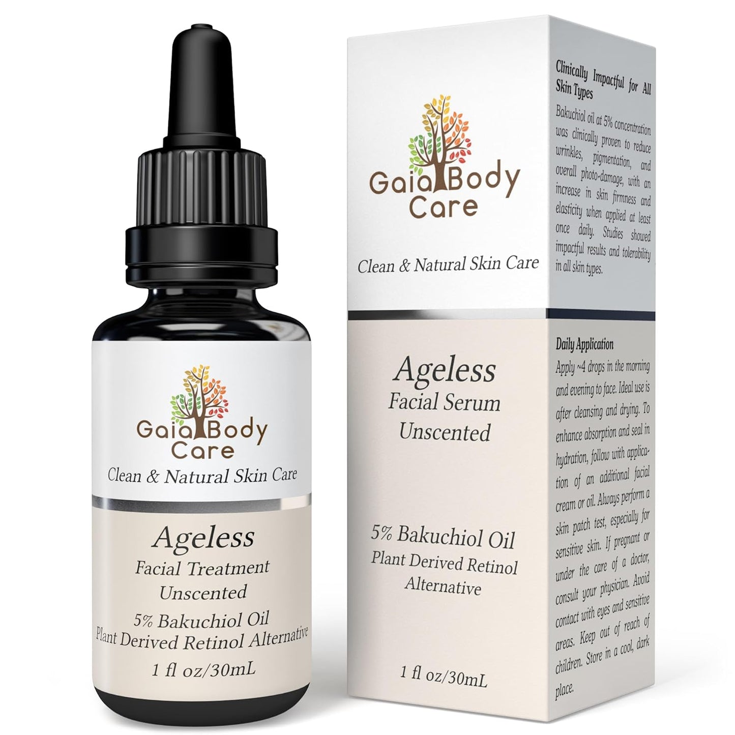 Gaia Body Care Organic Bakuchiol Oil - Anti-Aging, Anti-Wrinkle Facial Oil for Smooth, Hydrated Skin - Natural Vegan Retinol Alternative (1Oz, Rose)