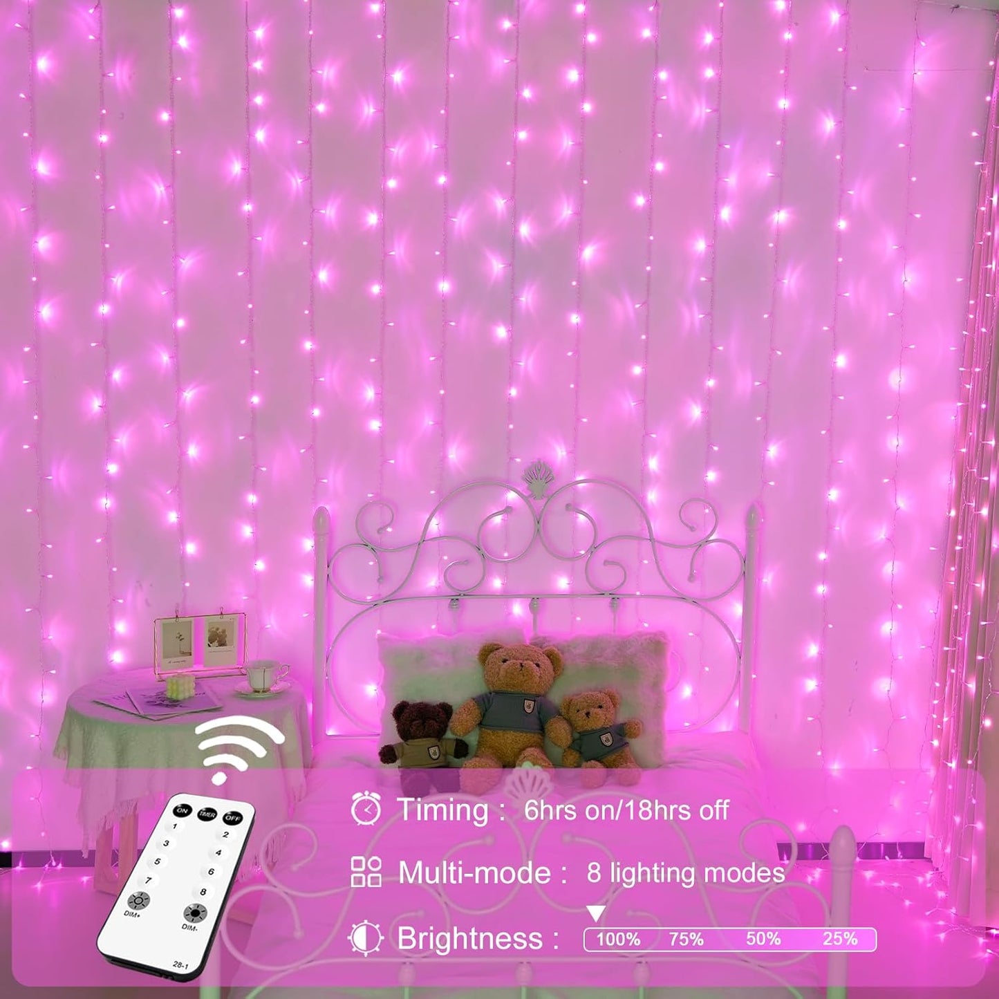 Enchanting JMEXSUSS 300 LED Pink Curtain Lights with Remote - 9.8x9.8FT Indoor String Lights for Bedroom, Party, and Holiday Decor - 8 Modes for Christmas and Valentine's Day Magic