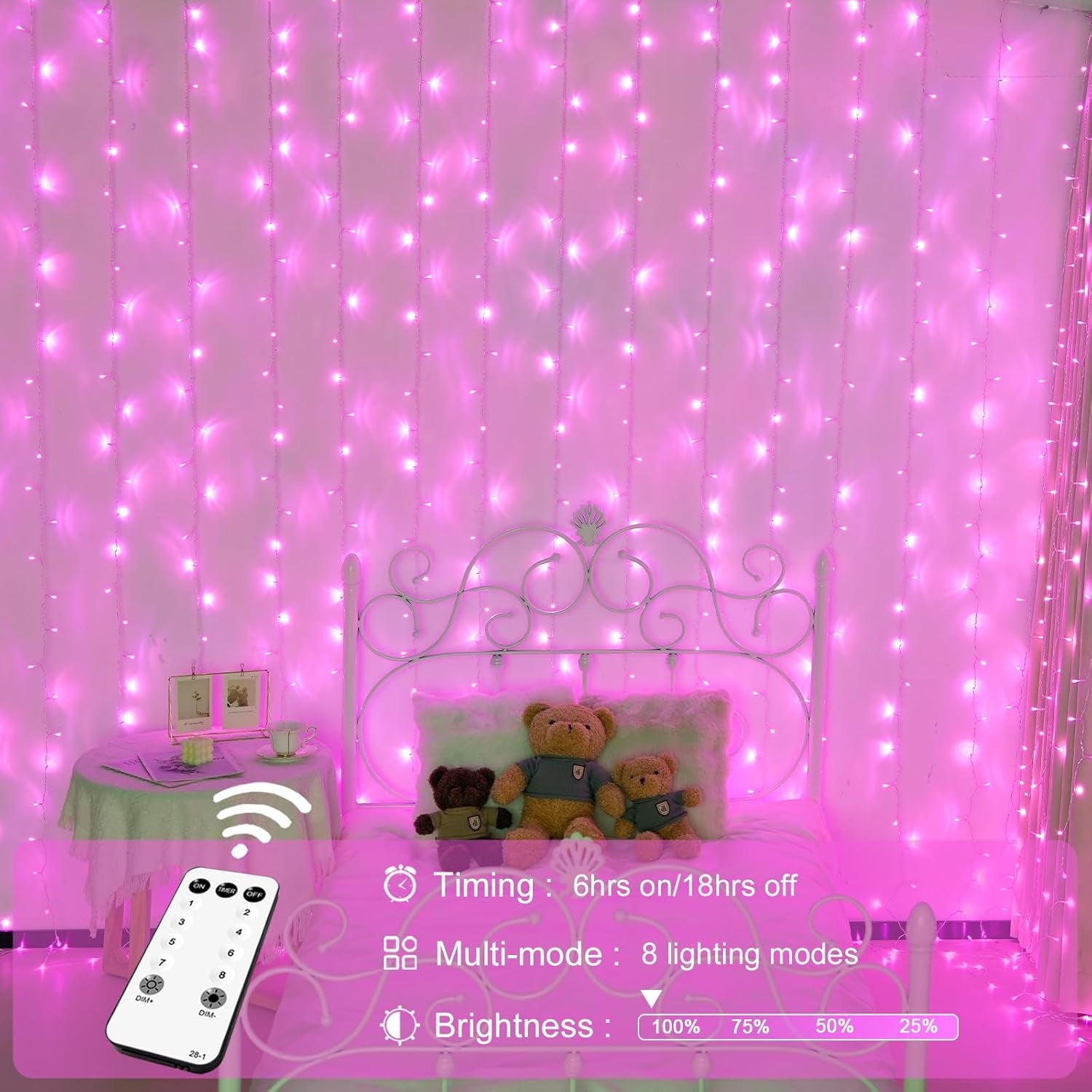Enchanting JMEXSUSS 300 LED Pink Curtain Lights with Remote - 9.8x9.8FT Indoor String Lights for Bedroom, Party, and Holiday Decor - 8 Modes for Christmas and Valentine's Day Magic