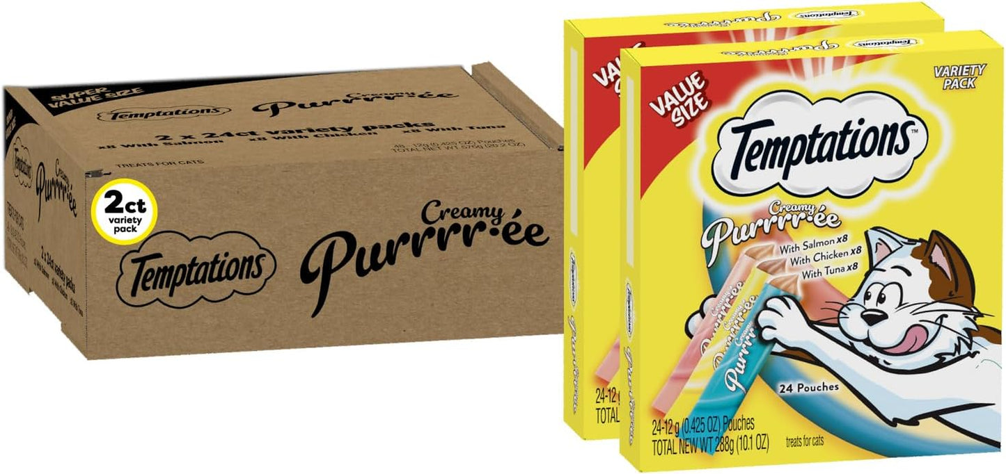 Indulge Your Cat with Temptations Creamy Salmon Puree Treats - 24 Squeezable & Lickable Tubes!