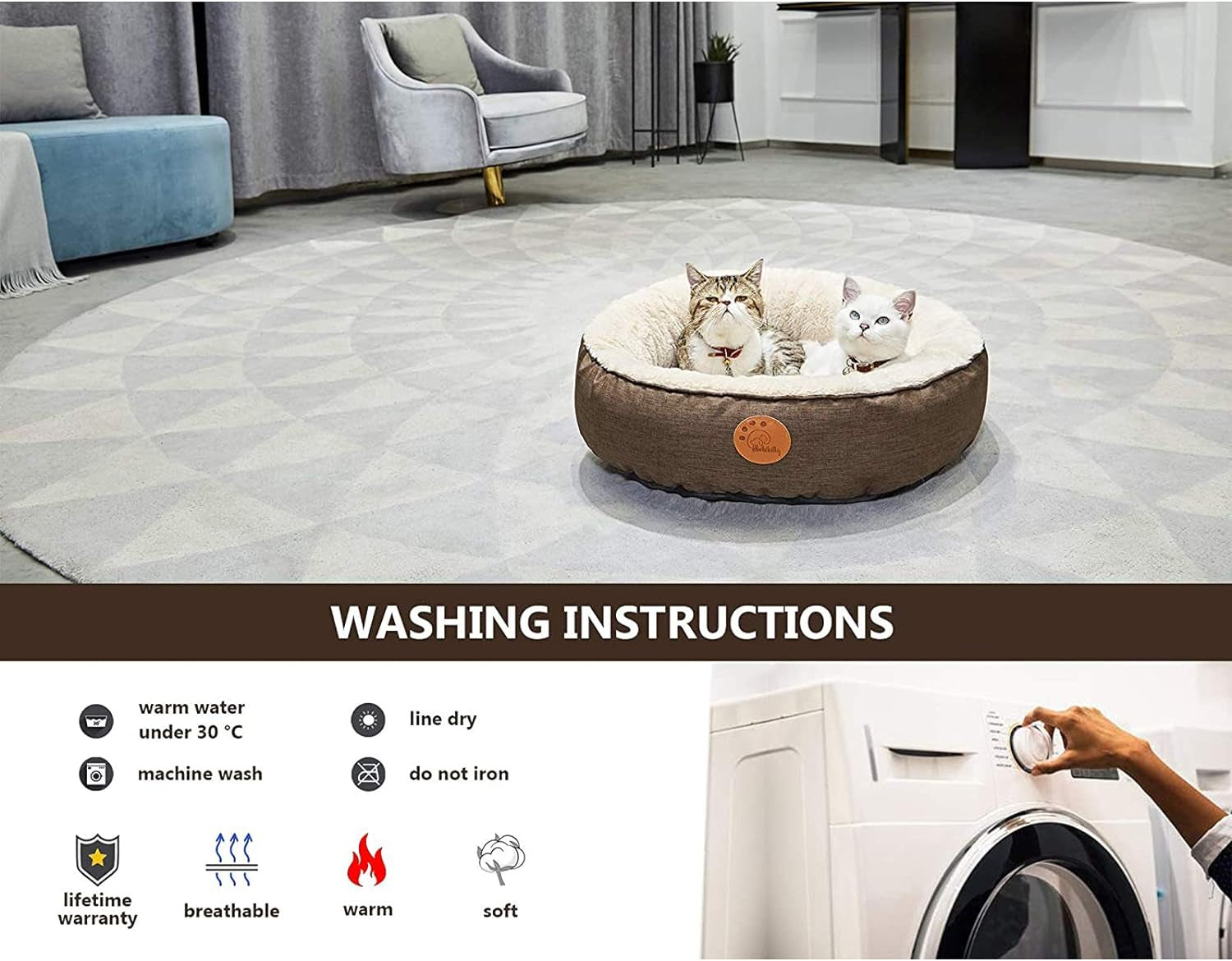 Cozy Hachikitty Washable Donut Cat Bed - Round Design, Machine Washable, Perfect for Small & Medium Cats