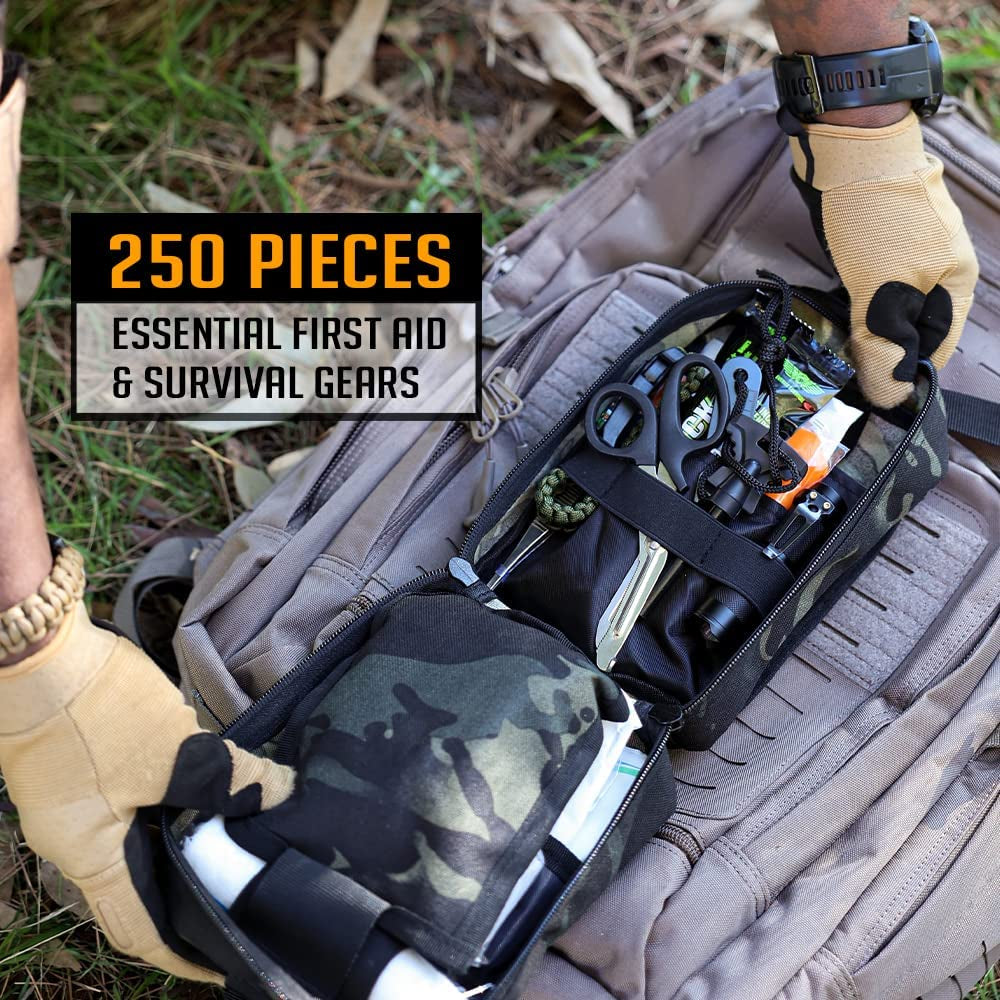 Ultimate 250-Piece Survival First Aid Kit - Complete IFAK Trauma Bag for Outdoor Adventures, Camping, Hiking, and Emergency Preparedness