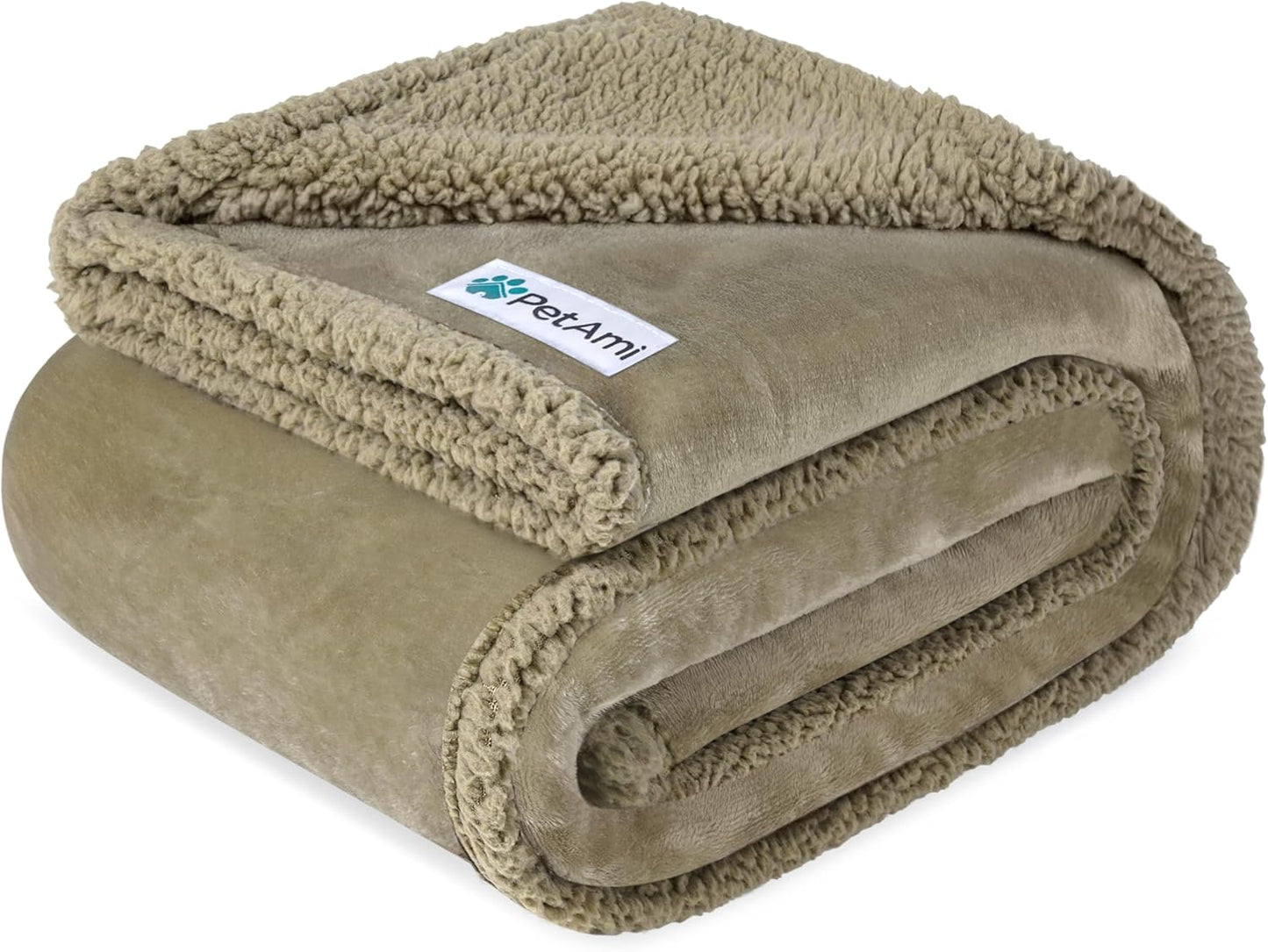 Petami Waterproof Dog Blanket - Reversible Sherpa Fleece Throw for Medium to Large Dogs & Cats - Leakproof Couch Cover, Soft & Washable 60x40 in Taupe
