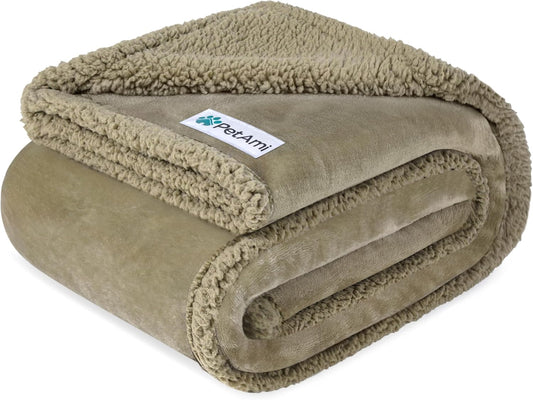 Petami Waterproof Dog Blanket - Reversible Sherpa Fleece Throw for Medium to Large Dogs & Cats - Leakproof Couch Cover, Soft & Washable 60x40 in Taupe