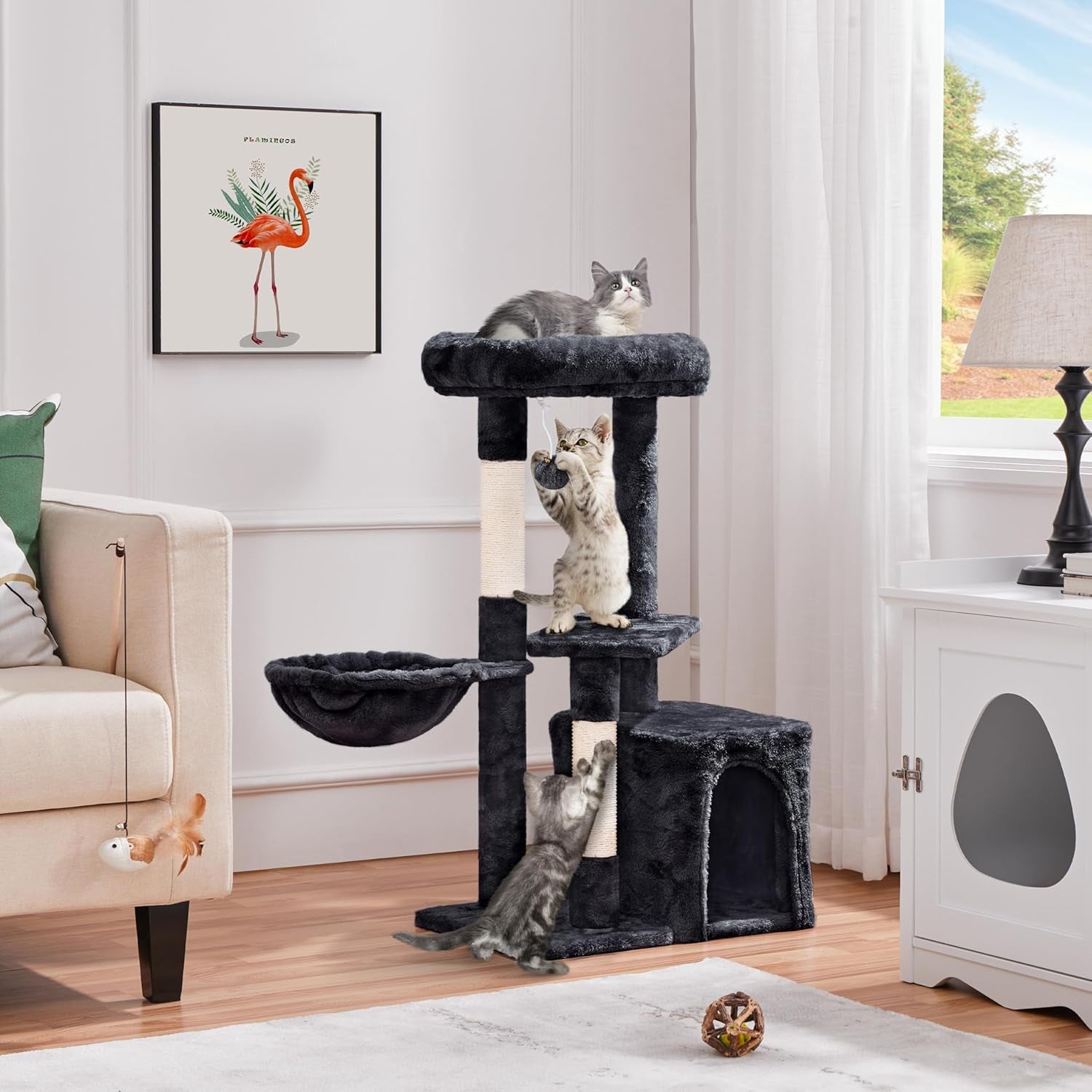 Topeakmart 34" Modern Cat Tree Tower - Ultimate Indoor Activity Center with Cozy Condo, Fluffy Nest, and Comfy Basket for Cats and Kittens