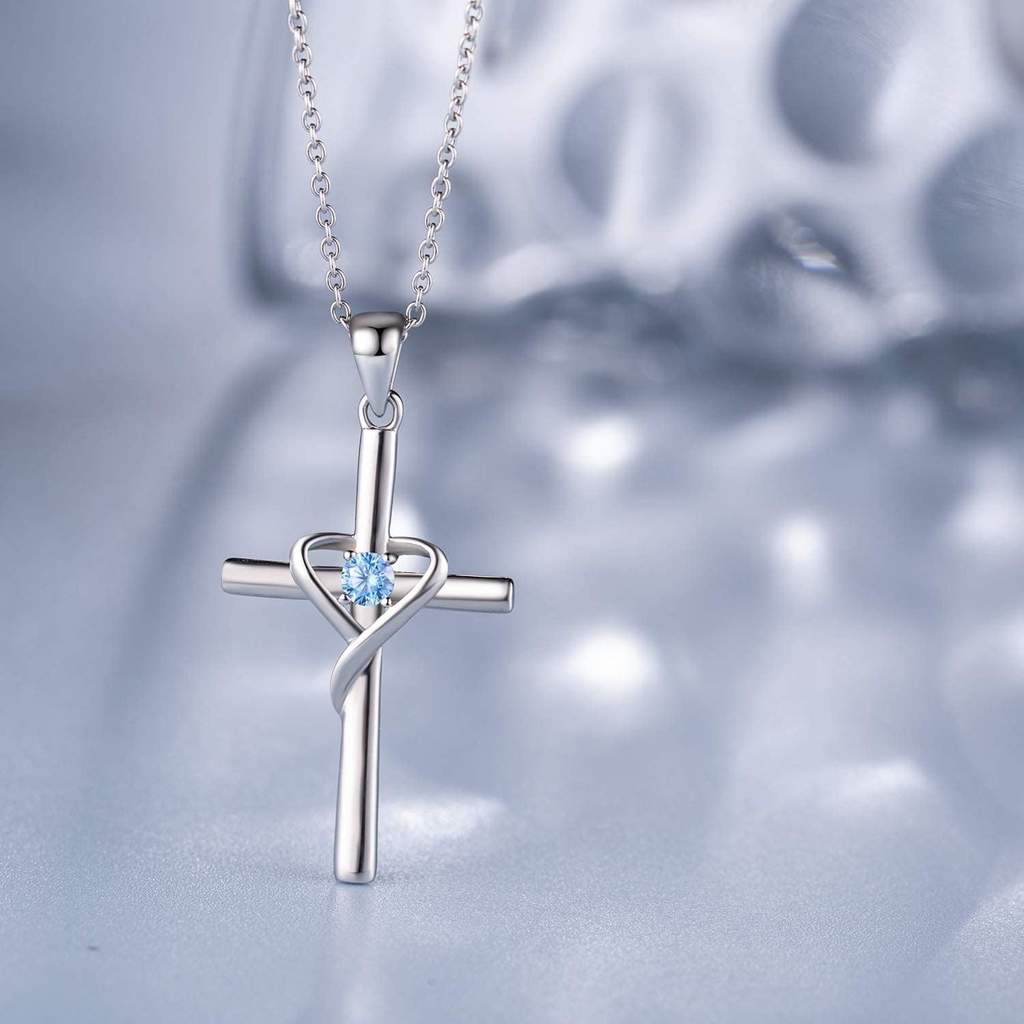 Amoraime 925 Sterling Silver Cross Necklace - 14K Gold Plated Birthstone & 5A CZ Rose Gold Jewelry for Easter & Christmas Gifts for Him & Her