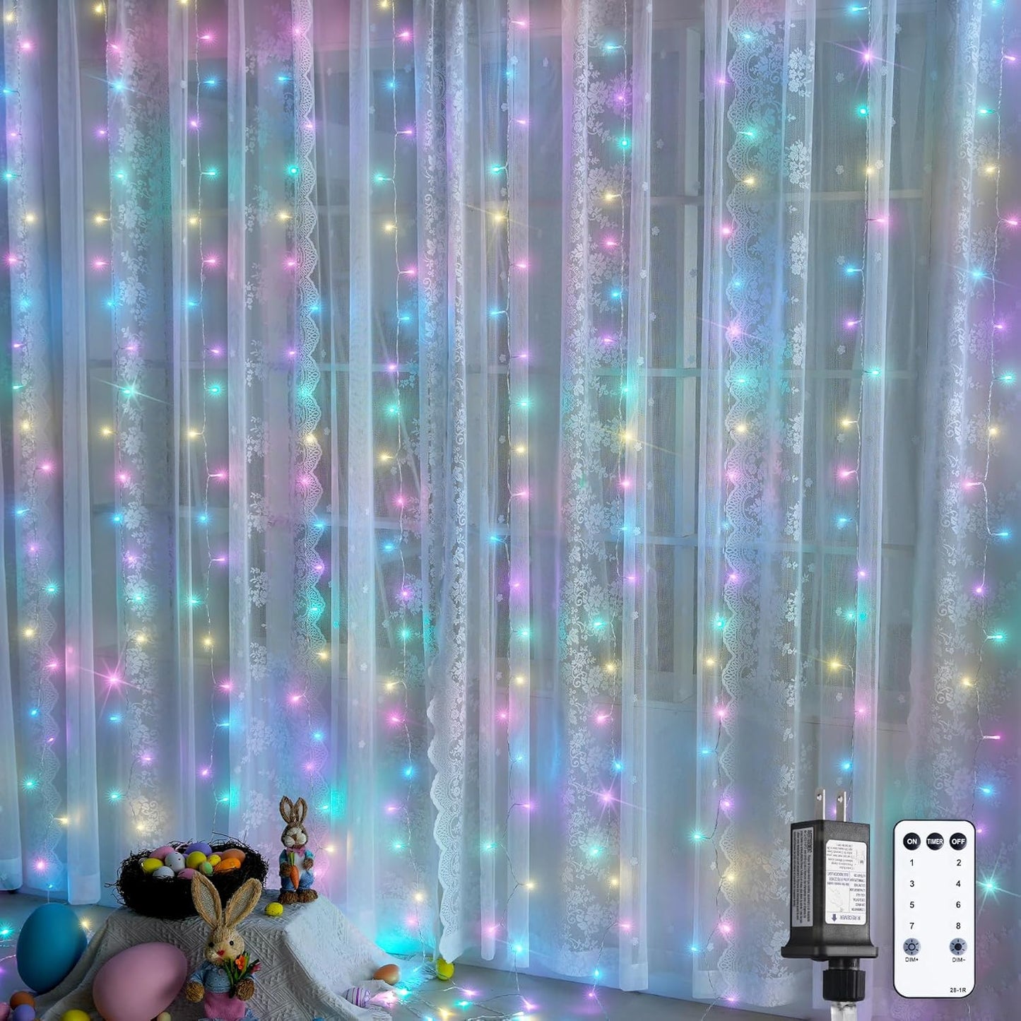 Enchanting JMEXSUSS 300 LED Pink Curtain Lights with Remote - 9.8x9.8FT Indoor String Lights for Bedroom, Party, and Holiday Decor - 8 Modes for Christmas and Valentine's Day Magic