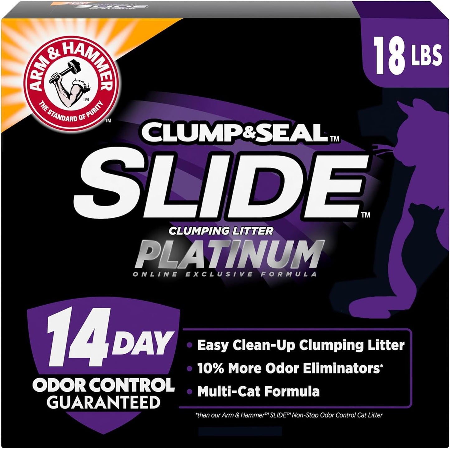 ARM & HAMMER Clump & Seal SLIDE Platinum Multi-Cat Litter - 14-Day Odor Control & EZ Clean Technology, 37 lbs - No Scrubbing, Ultimate Odor Eliminator!