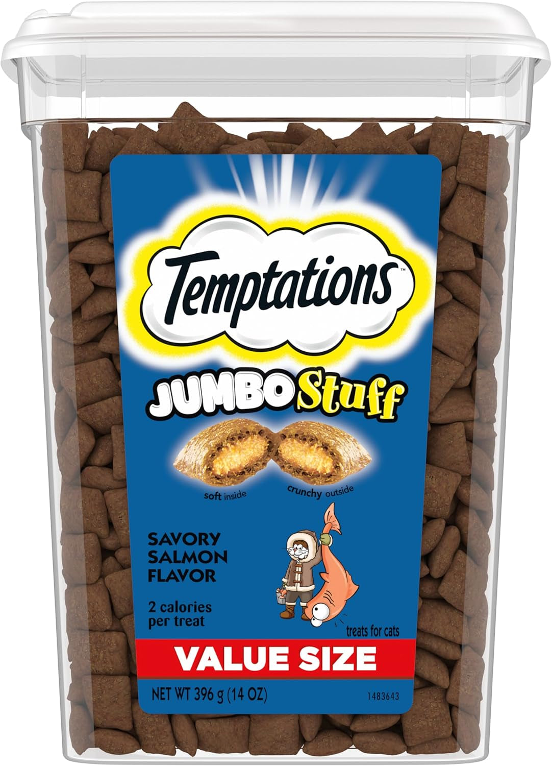 Temptations Jumbo Stuff Cat Treats - Savory Salmon Flavor, 5.3 Oz Pouch (Pack of 10) - Irresistibly Crunchy & Soft!