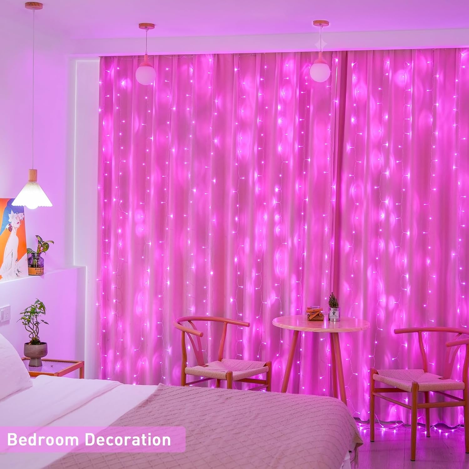 Enchanting JMEXSUSS 300 LED Pink Curtain Lights with Remote - 9.8x9.8FT Indoor String Lights for Bedroom, Party, and Holiday Decor - 8 Modes for Christmas and Valentine's Day Magic