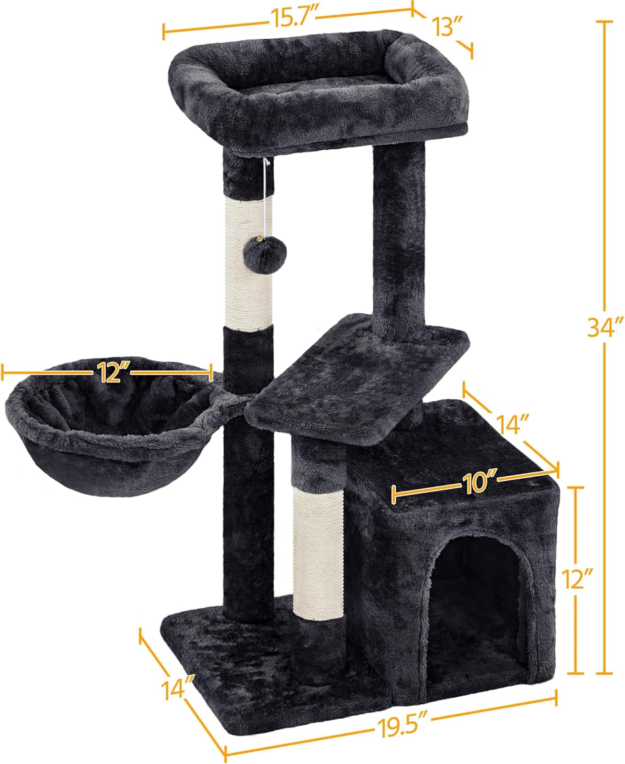 Topeakmart 34" Modern Cat Tree Tower - Ultimate Indoor Activity Center with Cozy Condo, Fluffy Nest, and Comfy Basket for Cats and Kittens