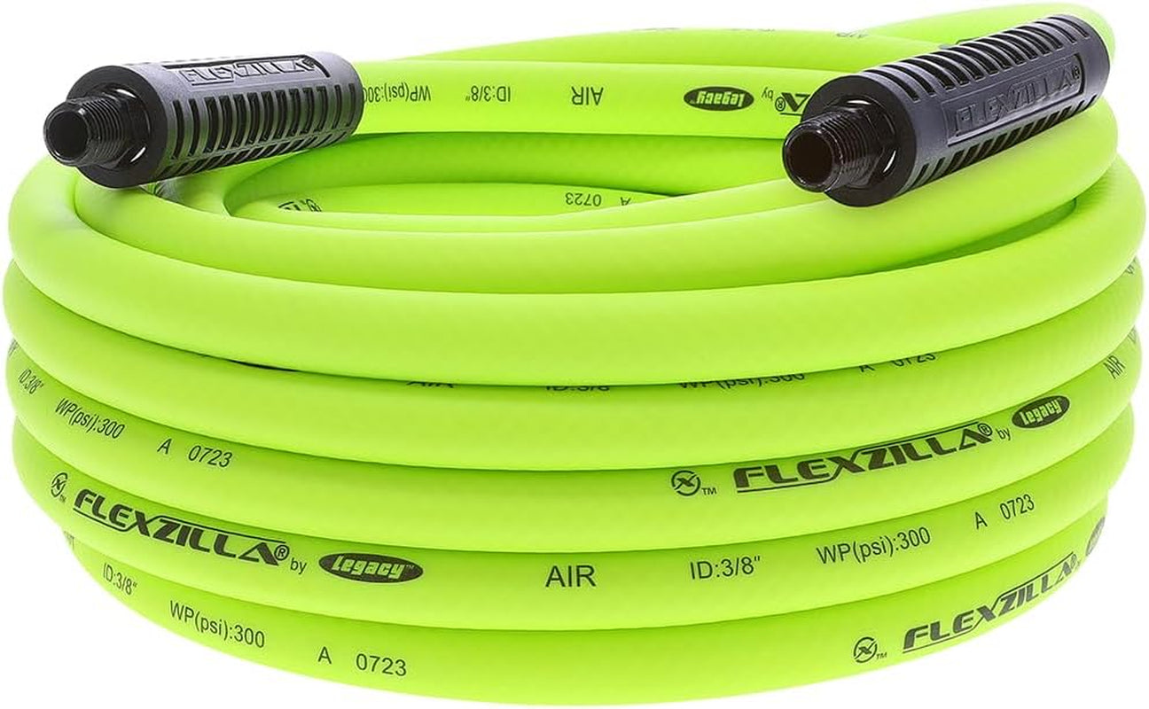 Flexzilla 3/8" x 50' Heavy Duty Lightweight Hybrid Air Hose with 1/4" MNPT Fittings - Zillagreen