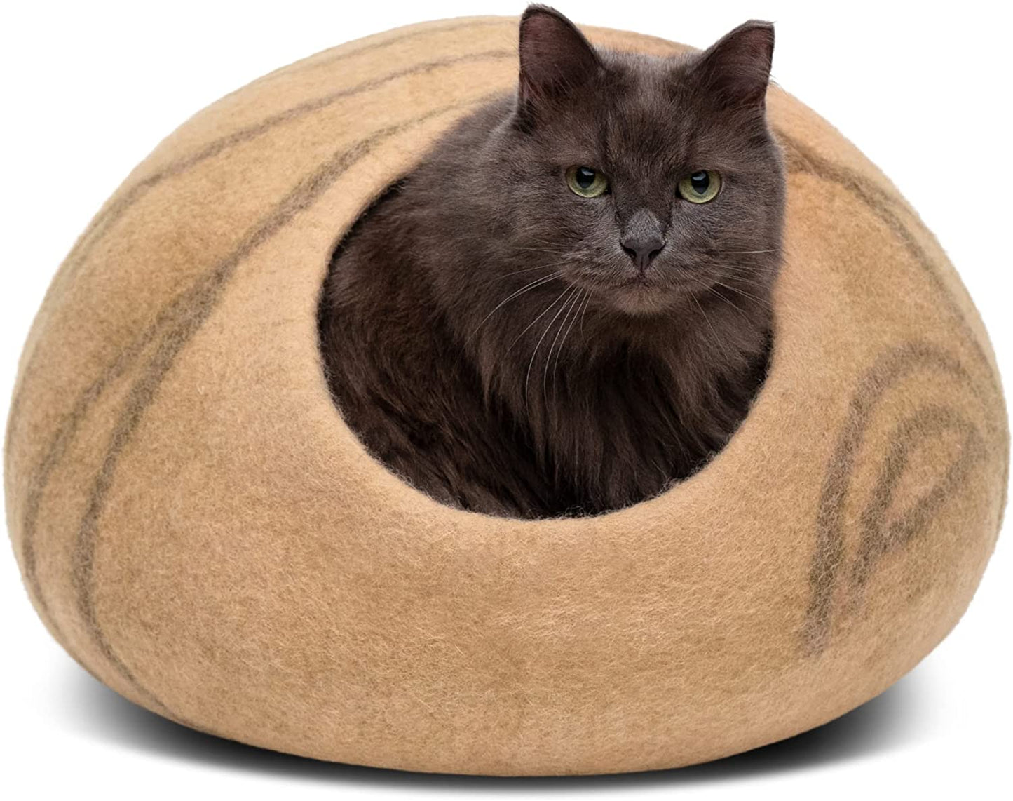 MEOWFIA Premium Aquamarine Cat Cave - Handmade 100% Merino Wool Bed for Indoor Cats (Medium)