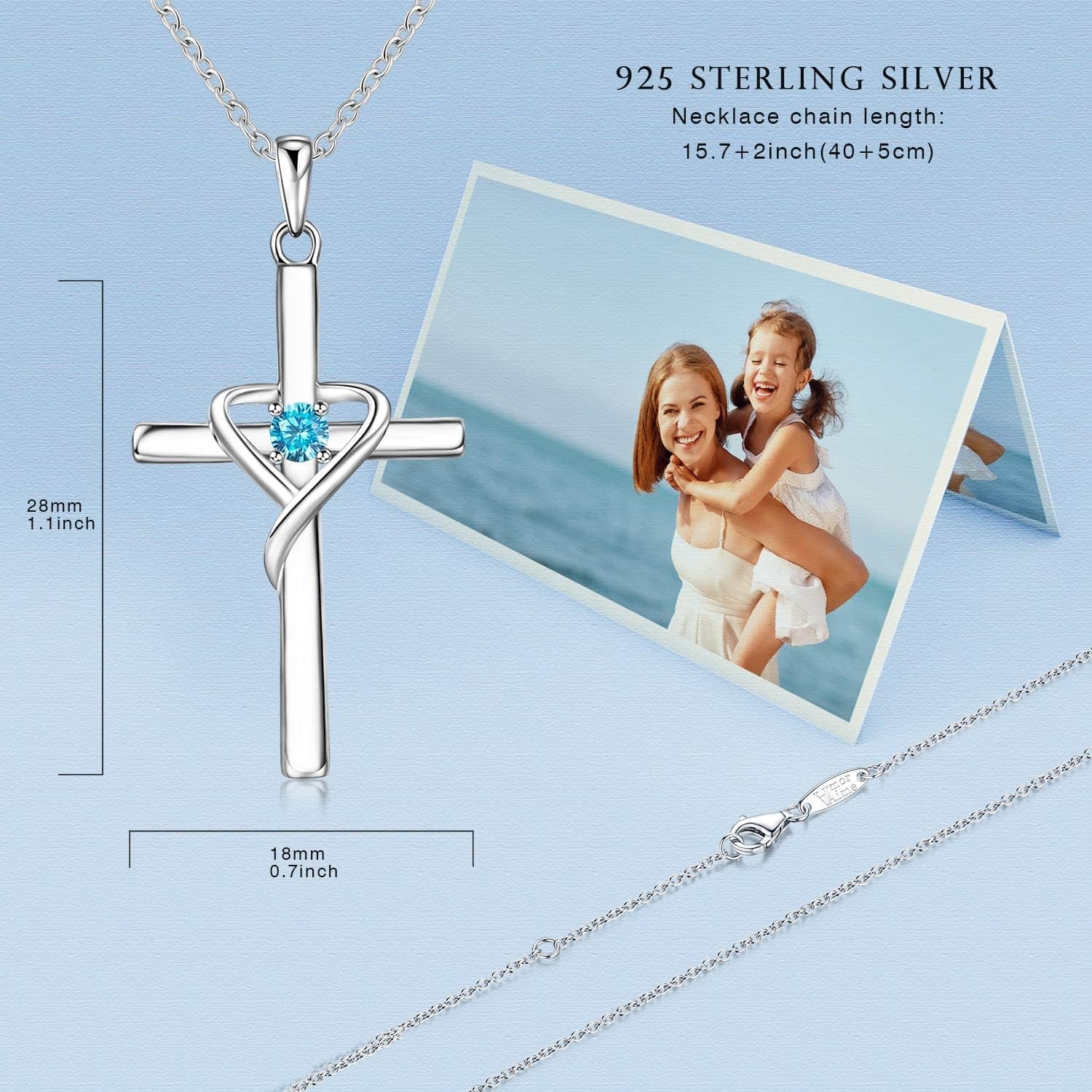 Amoraime 925 Sterling Silver Cross Necklace - 14K Gold Plated Birthstone & 5A CZ Rose Gold Jewelry for Easter & Christmas Gifts for Him & Her