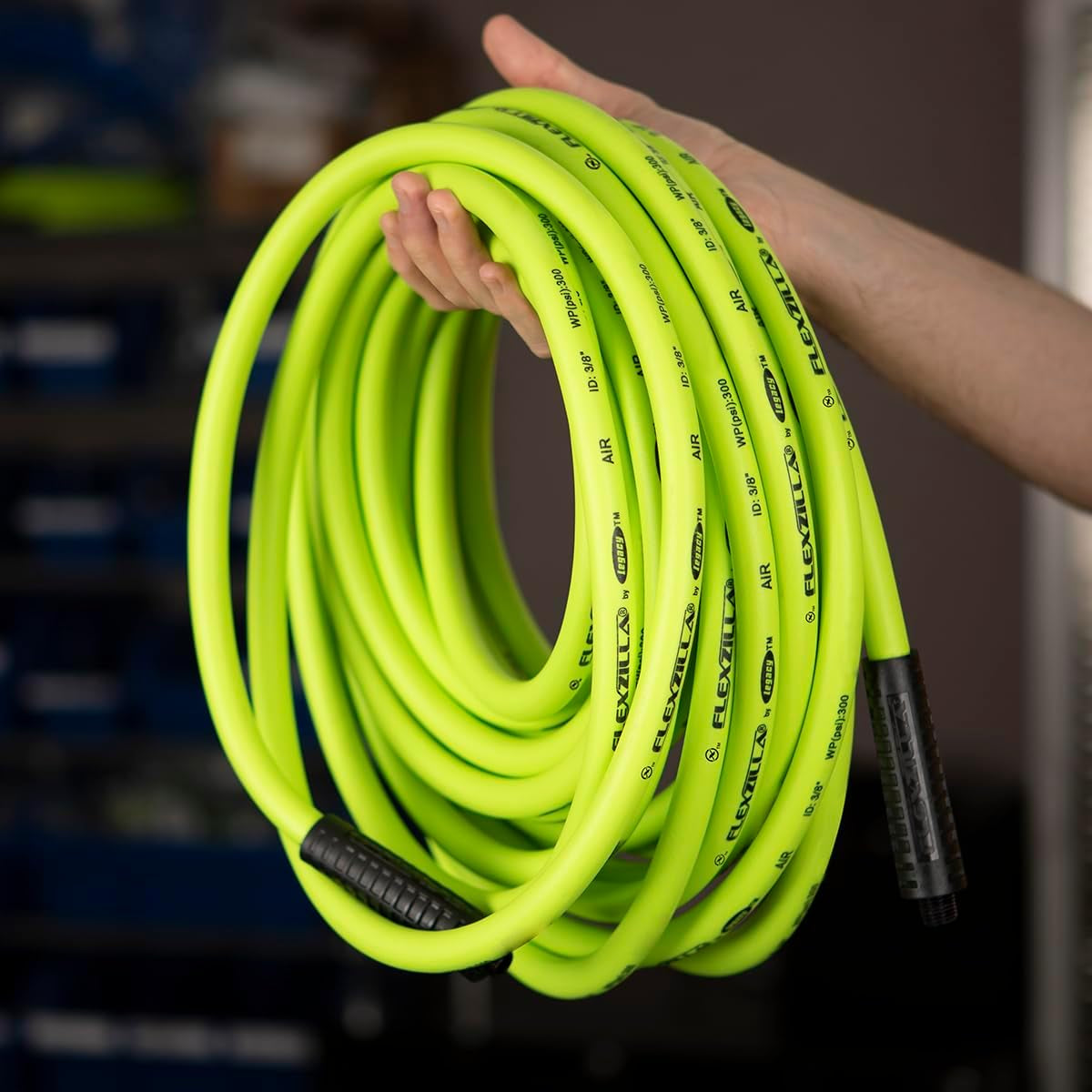 Flexzilla 3/8" x 50' Heavy Duty Lightweight Hybrid Air Hose with 1/4" MNPT Fittings - Zillagreen