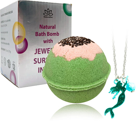 Big Bath Bomb with Jewelry Surprise Mermaid Island Necklace inside Handmade in USA Natural and Safe by