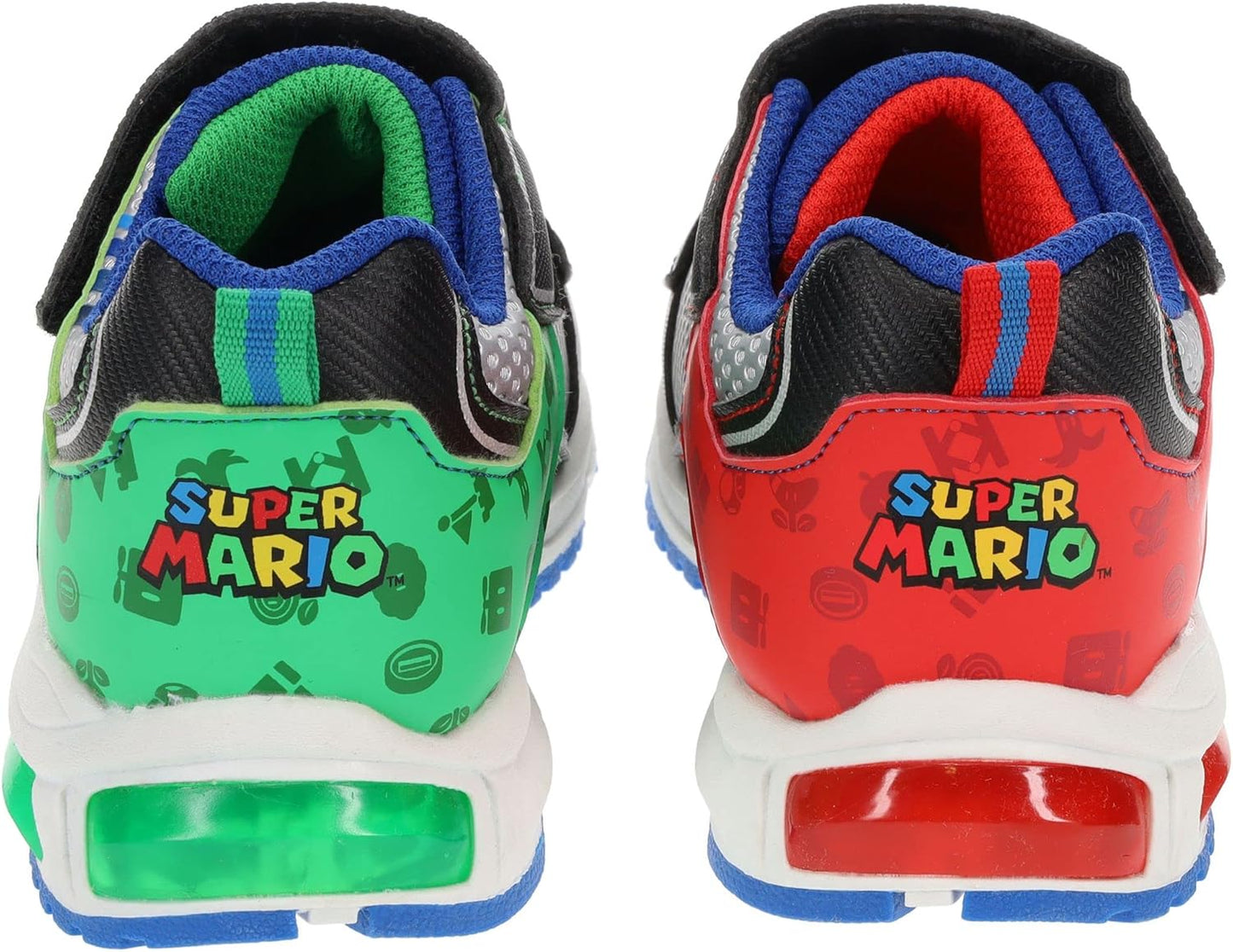 Light-Up SUPER MARIO Brothers Kids Tennis Shoes - Mario & Luigi Mix Match Sneakers for Sizes 11 to 3