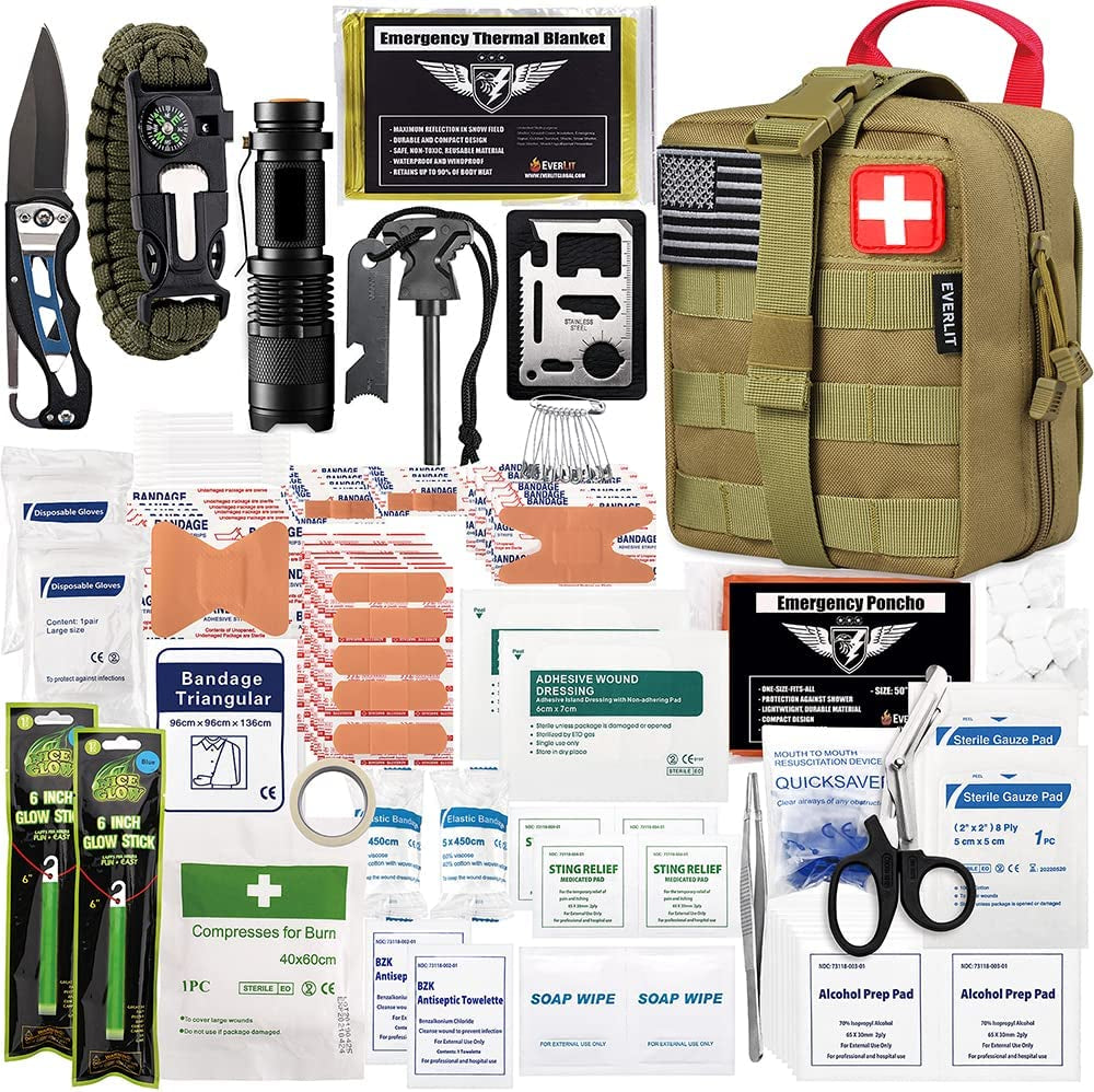 Ultimate 250-Piece Survival First Aid Kit - Complete IFAK Trauma Bag for Outdoor Adventures, Camping, Hiking, and Emergency Preparedness