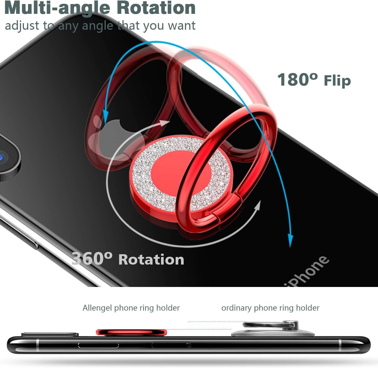 Red 360° Rotation Phone Ring Holder & Kickstand - Universal Smartphone Grip