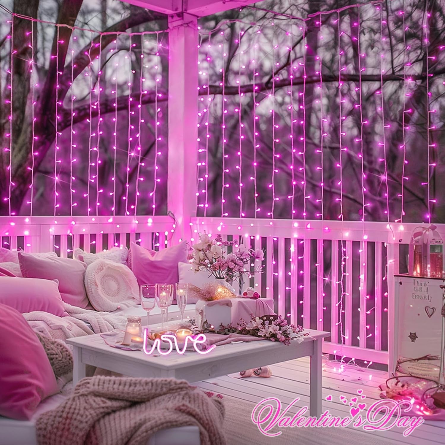 Enchanting JMEXSUSS 300 LED Pink Curtain Lights with Remote - 9.8x9.8FT Indoor String Lights for Bedroom, Party, and Holiday Decor - 8 Modes for Christmas and Valentine's Day Magic