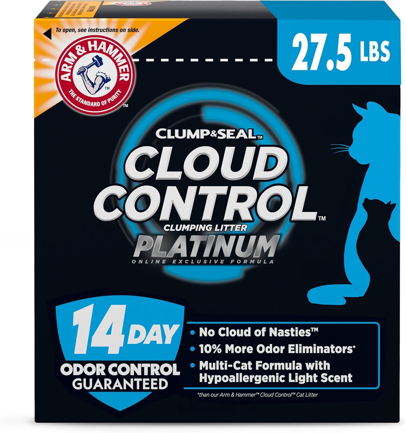 ARM & HAMMER Clump & Seal SLIDE Platinum Multi-Cat Litter - 14-Day Odor Control & EZ Clean Technology, 37 lbs - No Scrubbing, Ultimate Odor Eliminator!