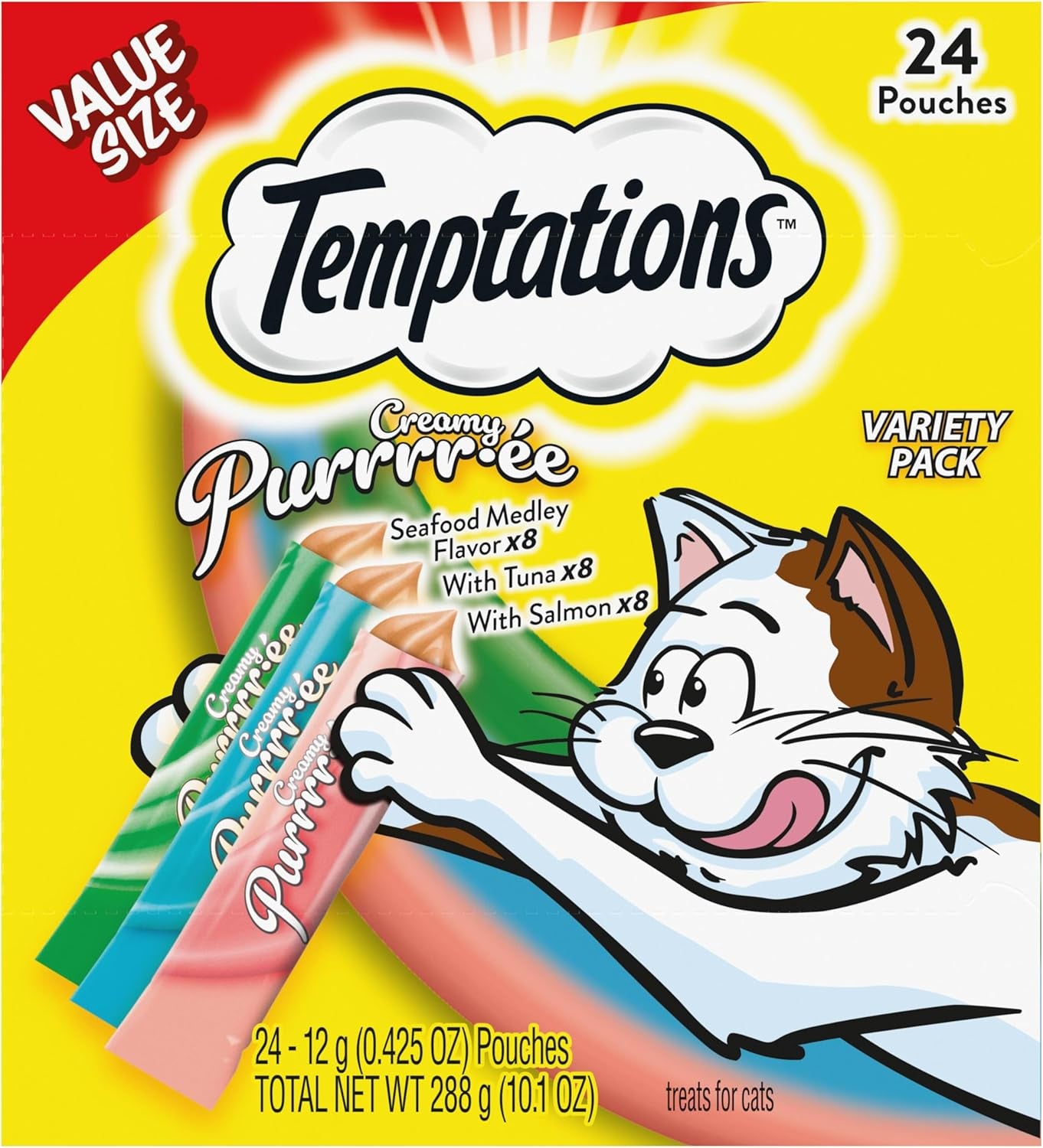 Indulge Your Cat with Temptations Creamy Salmon Puree Treats - 24 Squeezable & Lickable Tubes!