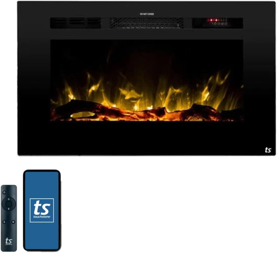 Touchstone Sideline 36" Smart Electric Fireplace - WiFi & Alexa Enabled with 30 Ember/Flame Colors, 1,500W Heater, and Customizable Log & Crystal Hearth Options