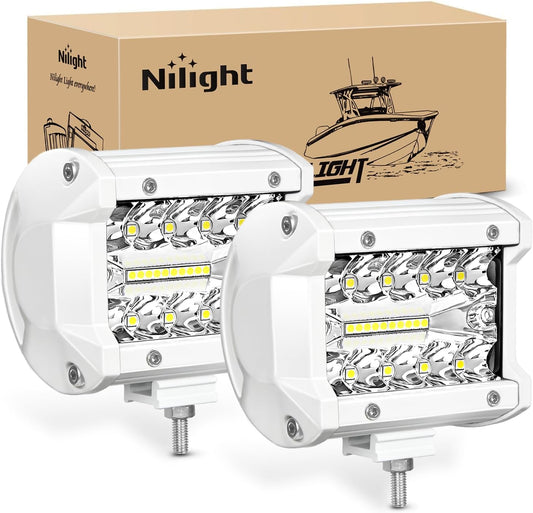 Nilight 4-Inch Marine LED Light Pods - 2PCS White Spot Flood Combo for Boats, Yachts, and Night Fishing