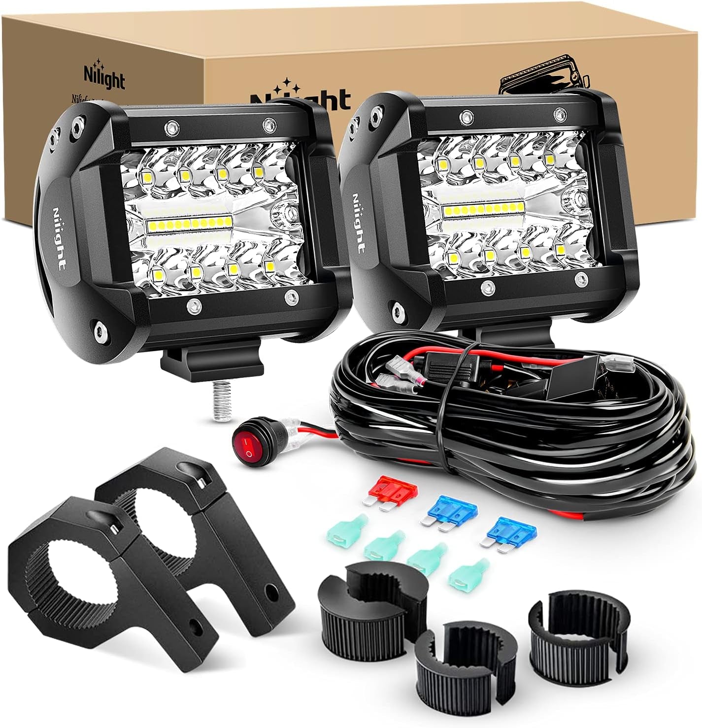 Nilight 4-Inch Marine LED Light Pods - 2PCS White Spot Flood Combo for Boats, Yachts, and Night Fishing