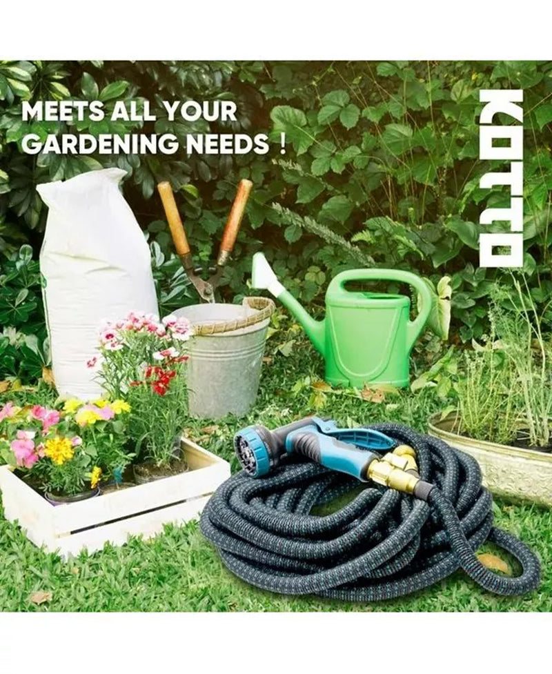 25' Expandable Water Garden Hose: 10 Spray Nozzles, Solid Brass Connector, Leak-Proof Design