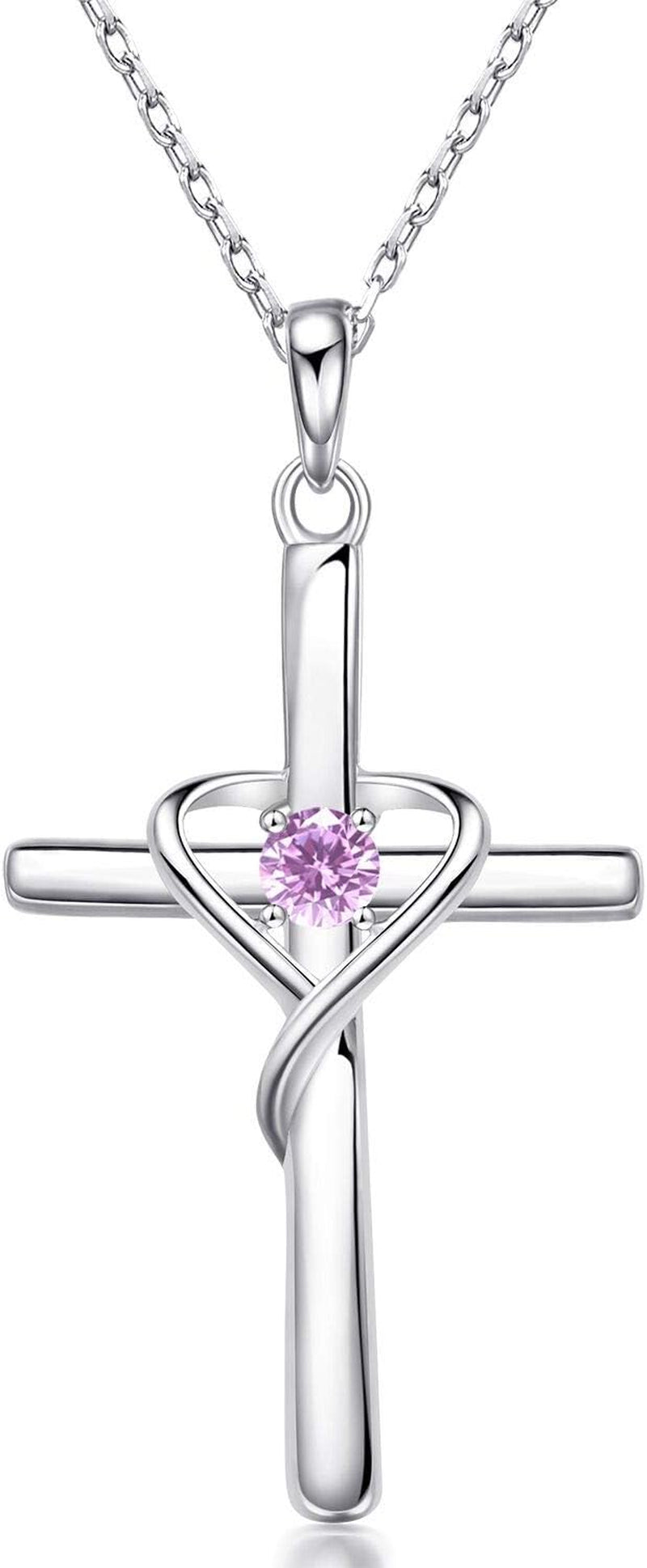 Amoraime 925 Sterling Silver Cross Necklace - 14K Gold Plated Birthstone & 5A CZ Rose Gold Jewelry for Easter & Christmas Gifts for Him & Her
