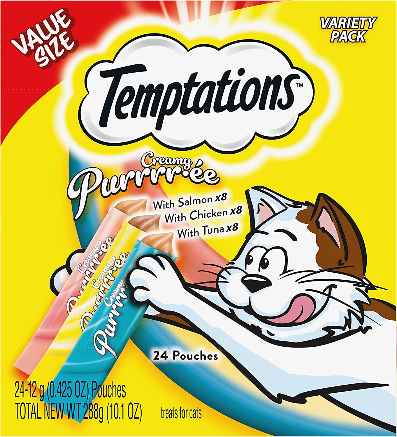 Indulge Your Cat with Temptations Creamy Salmon Puree Treats - 24 Squeezable & Lickable Tubes!