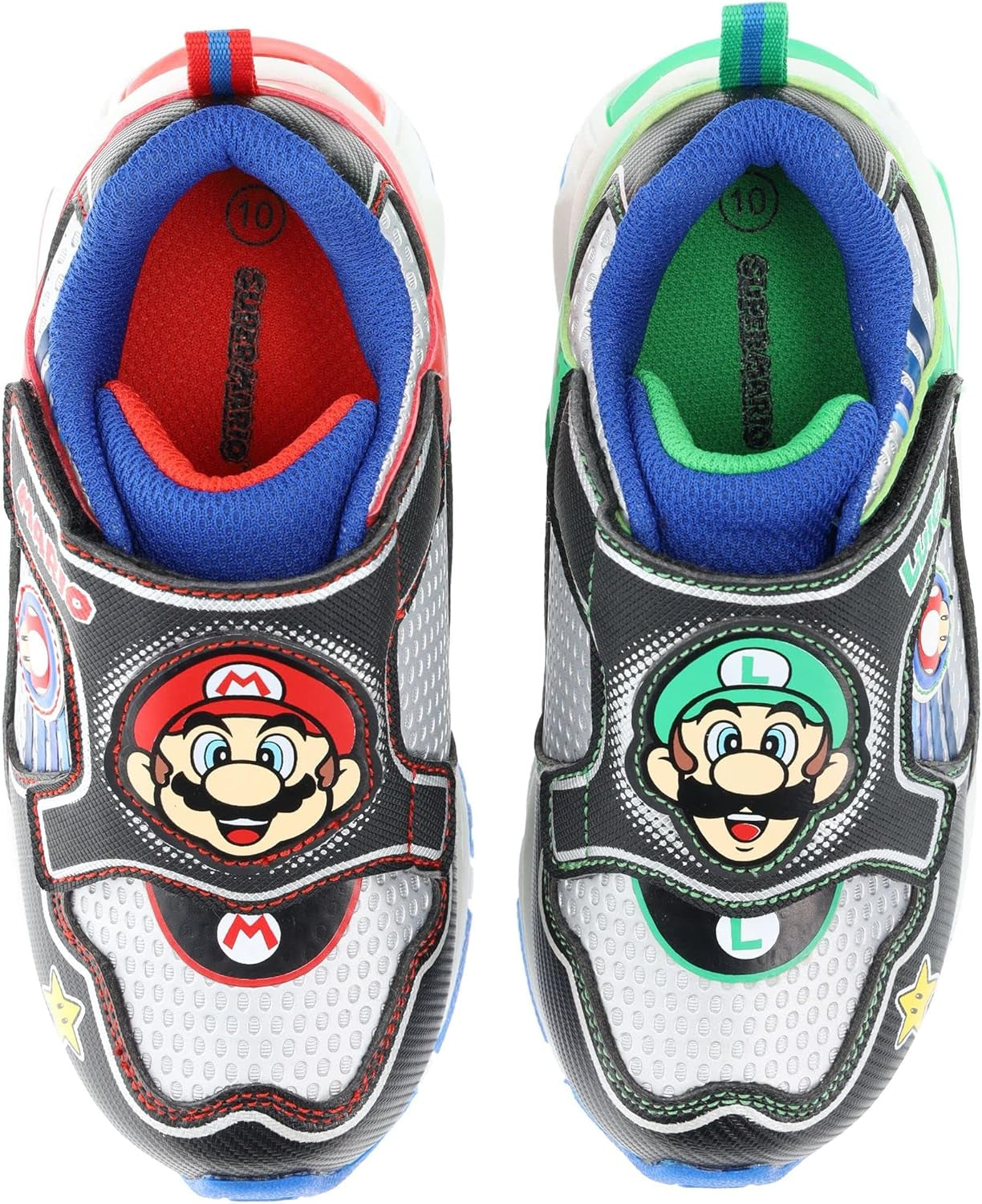 Light-Up SUPER MARIO Brothers Kids Tennis Shoes - Mario & Luigi Mix Match Sneakers for Sizes 11 to 3