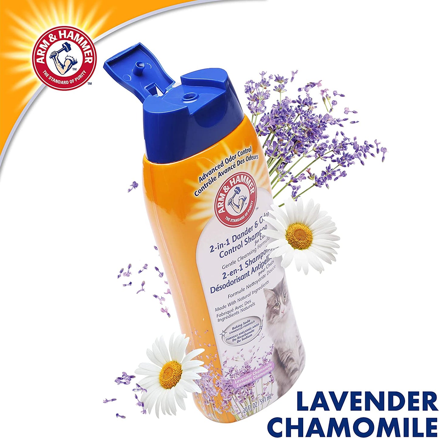 Arm & Hammer 2-in-1 Deodorizing Cat Shampoo with Dander Control - Lavender Chamomile Scent, 20 Fl Oz