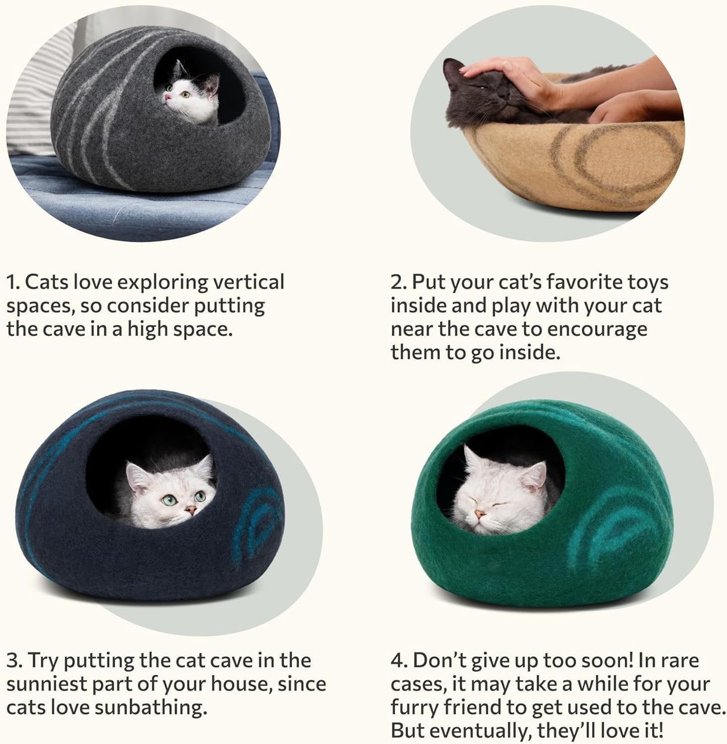 MEOWFIA Premium Aquamarine Cat Cave - Handmade 100% Merino Wool Bed for Indoor Cats (Medium)