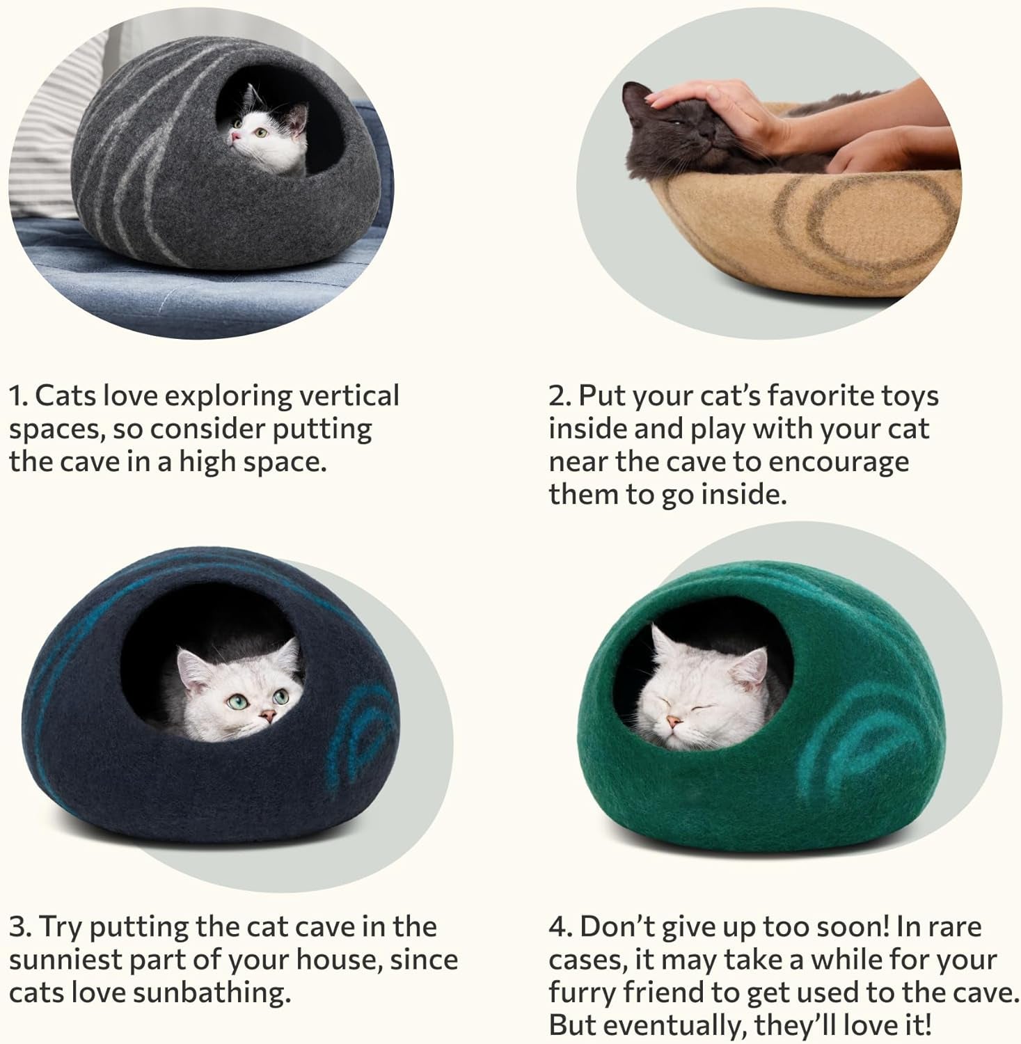 MEOWFIA Premium Aquamarine Cat Cave - Handmade 100% Merino Wool Bed for Indoor Cats (Medium)